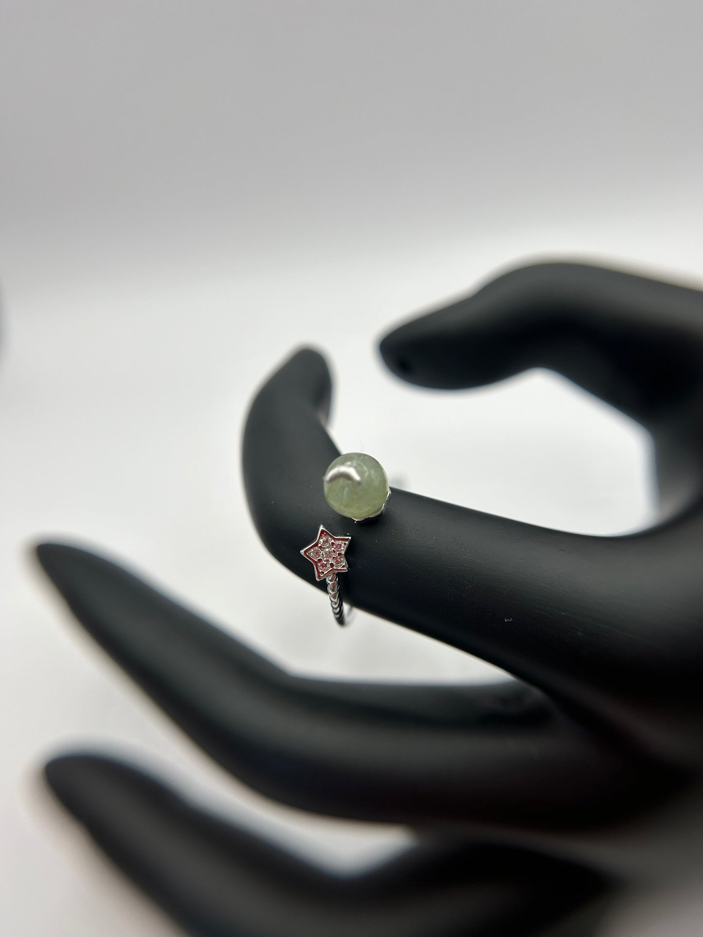 Natural grade A Burmese Green Jadeite Sterling Silver Adjustable Ring
