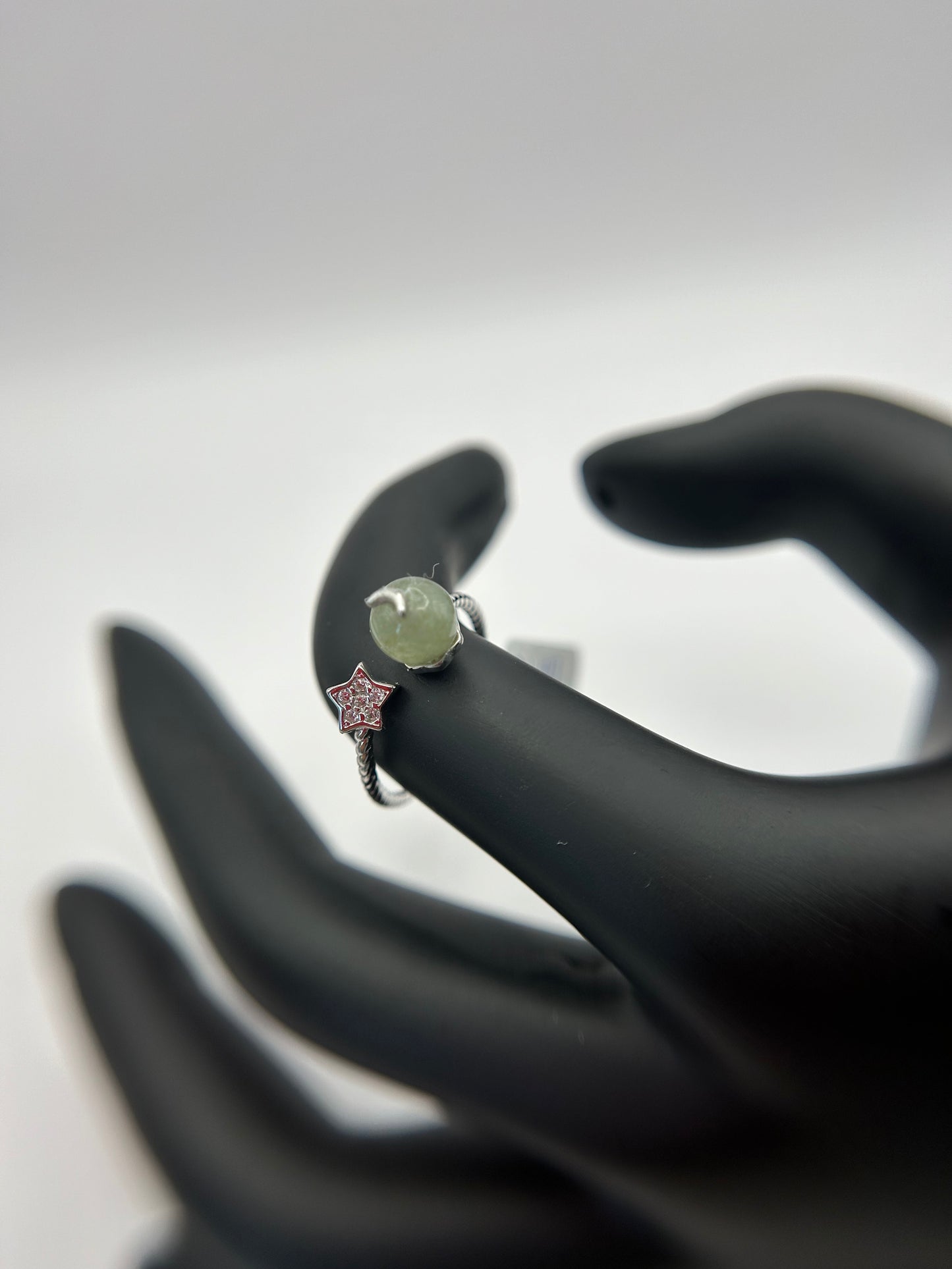 Natural grade A Burmese Green Jadeite Sterling Silver Adjustable Ring