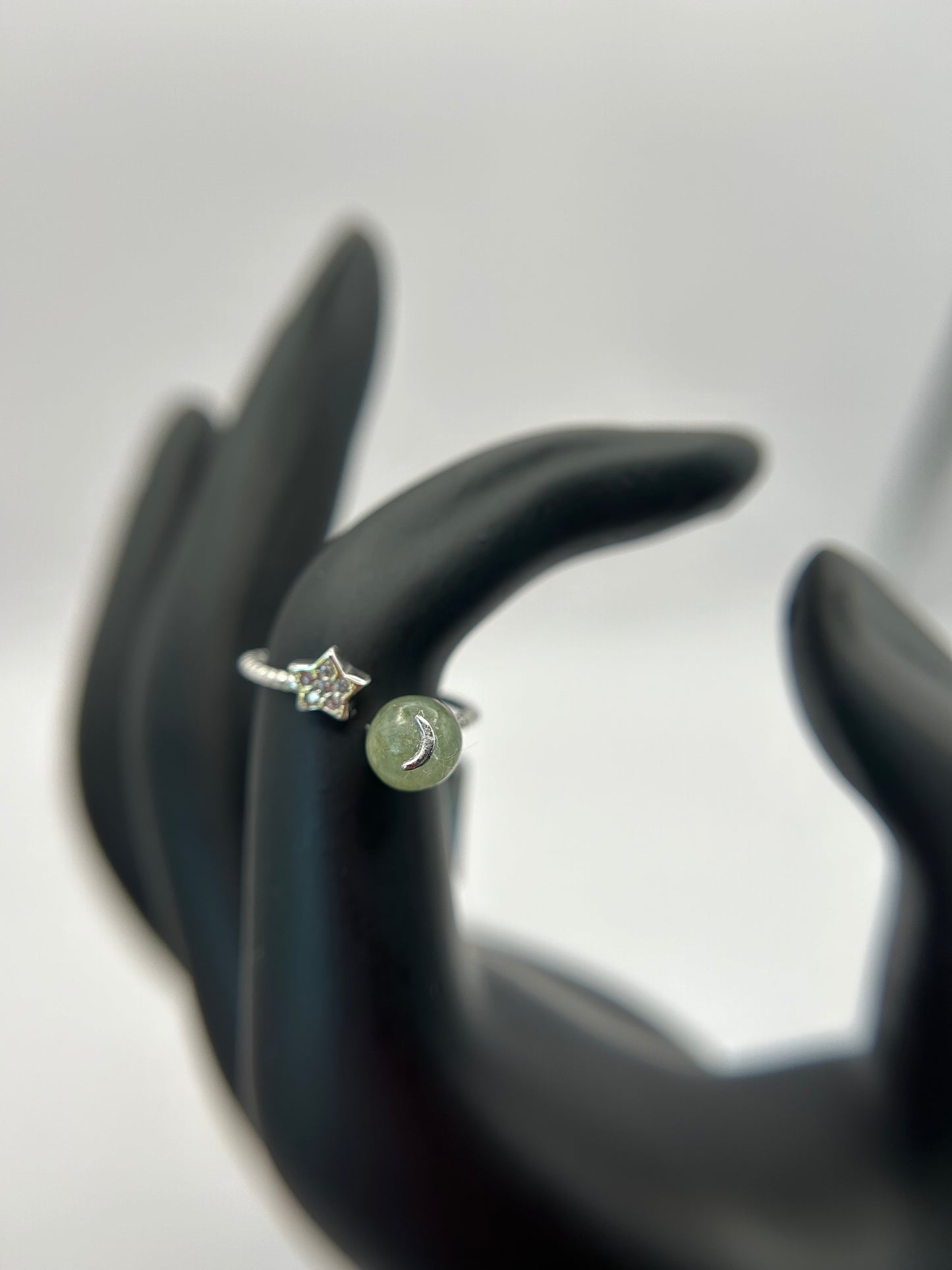 Natural grade A Burmese Green Jadeite Sterling Silver Adjustable Ring