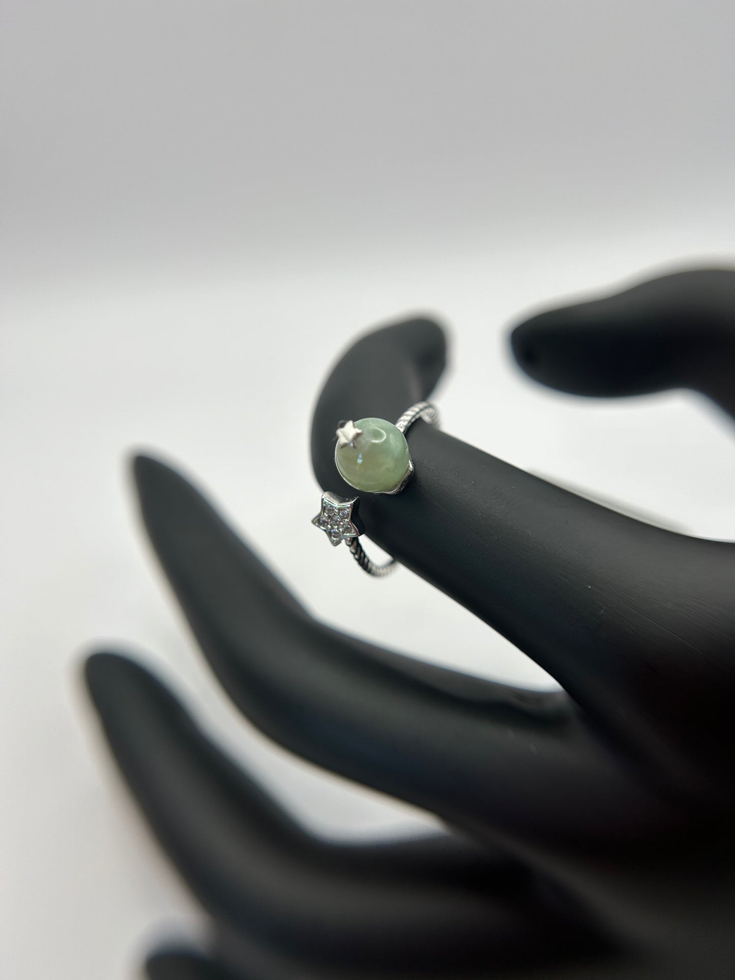Natural grade A Burmese Green Jadeite Sterling Silver Adjustable Ring