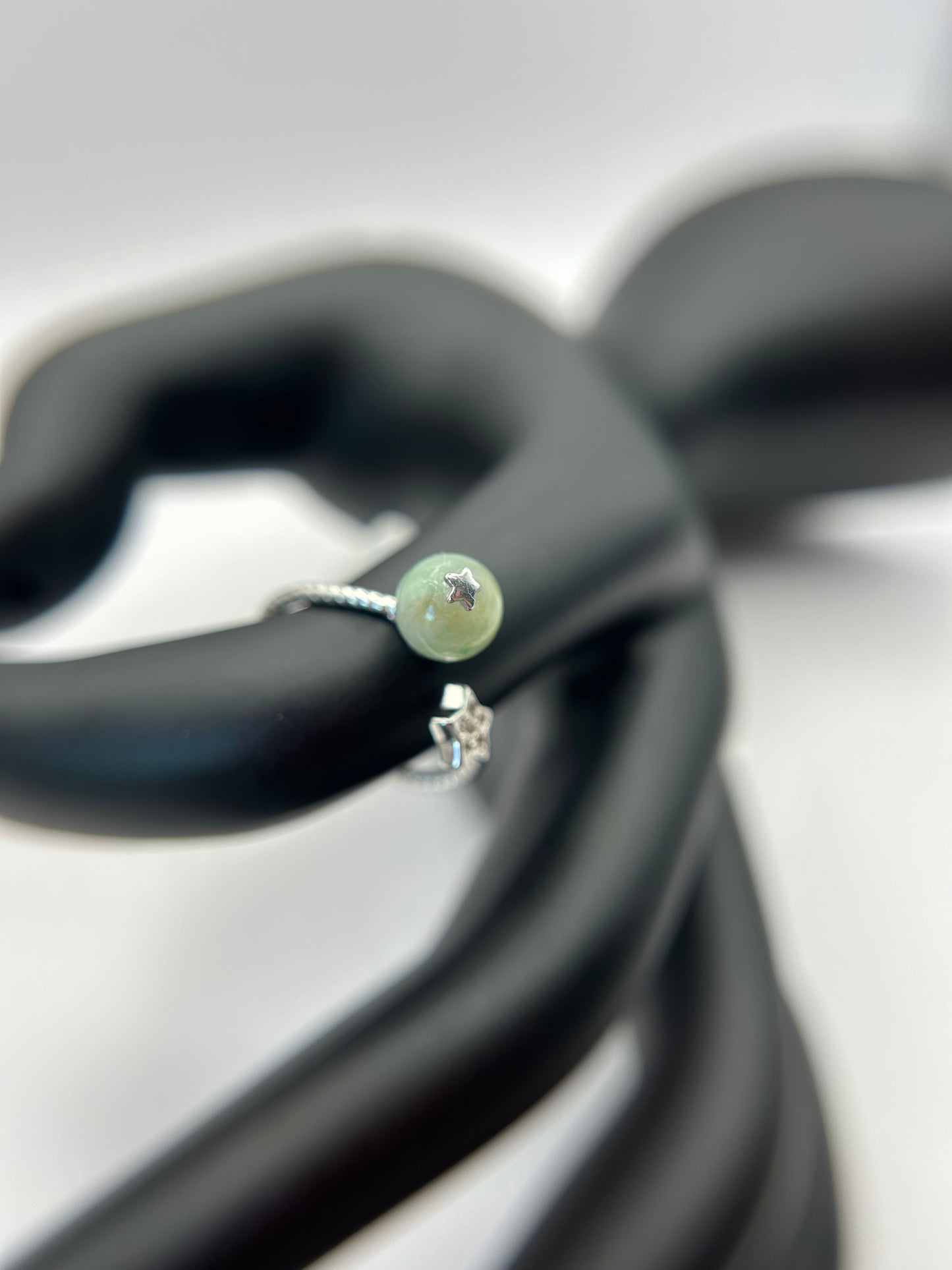 Natural grade A Burmese Green Jadeite Sterling Silver Adjustable Ring