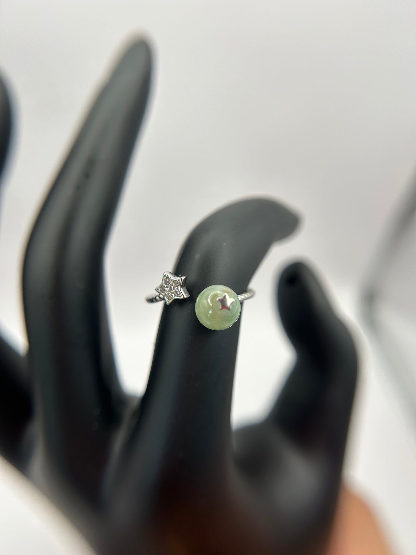 Natural grade A Burmese Green Jadeite Sterling Silver Adjustable Ring