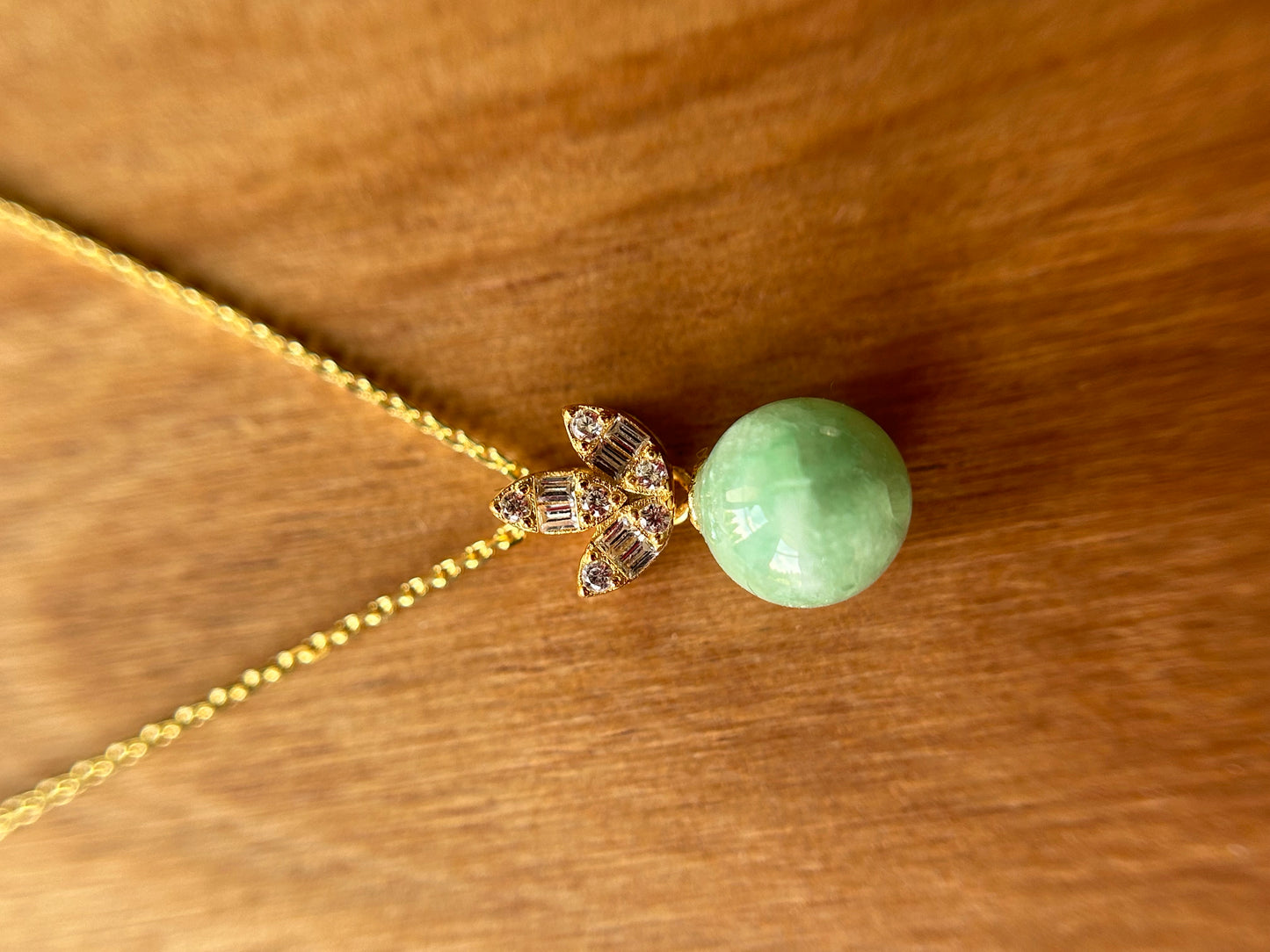 Grade A Natural Burma green Jadeite with Sterling Silver bail Gold Plated Silver necklace