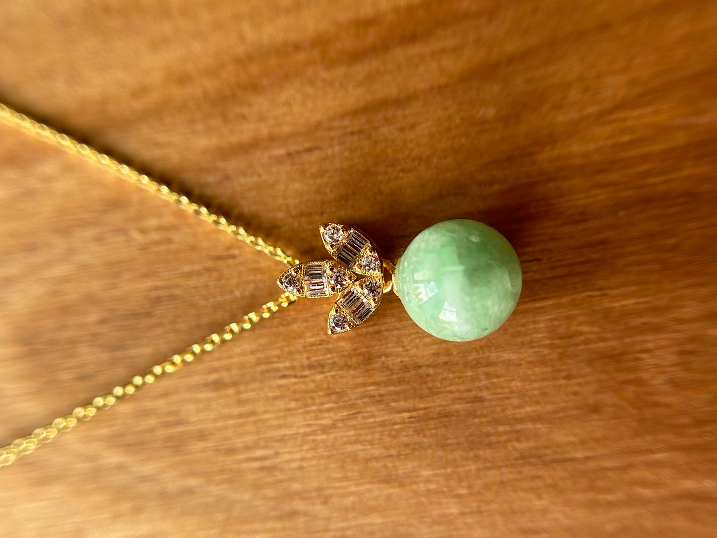 Grade A Natural Burma green Jadeite with Sterling Silver bail Gold Plated Silver necklace