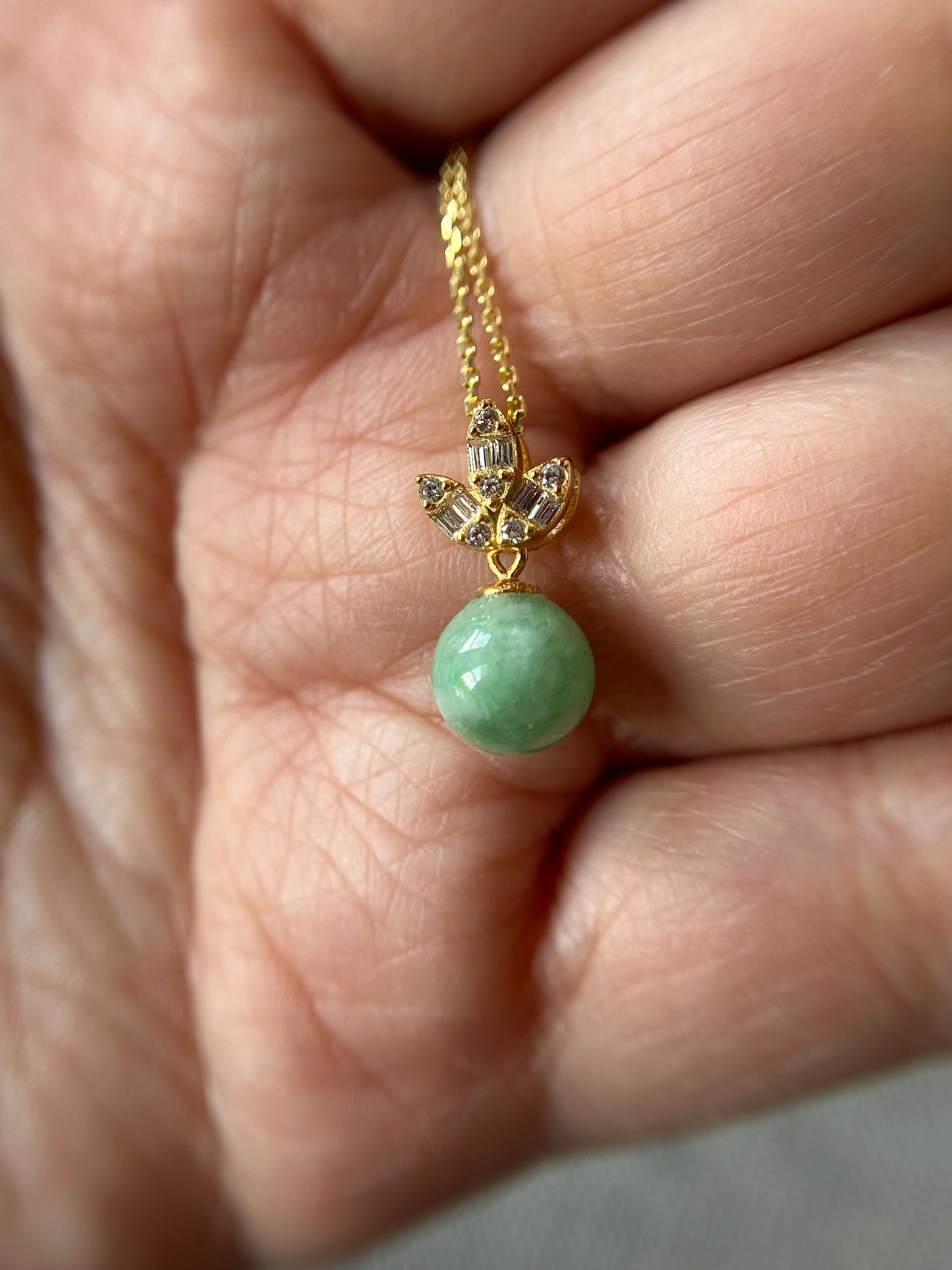 Grade A Natural Burma green Jadeite with Sterling Silver bail Gold Plated Silver necklace