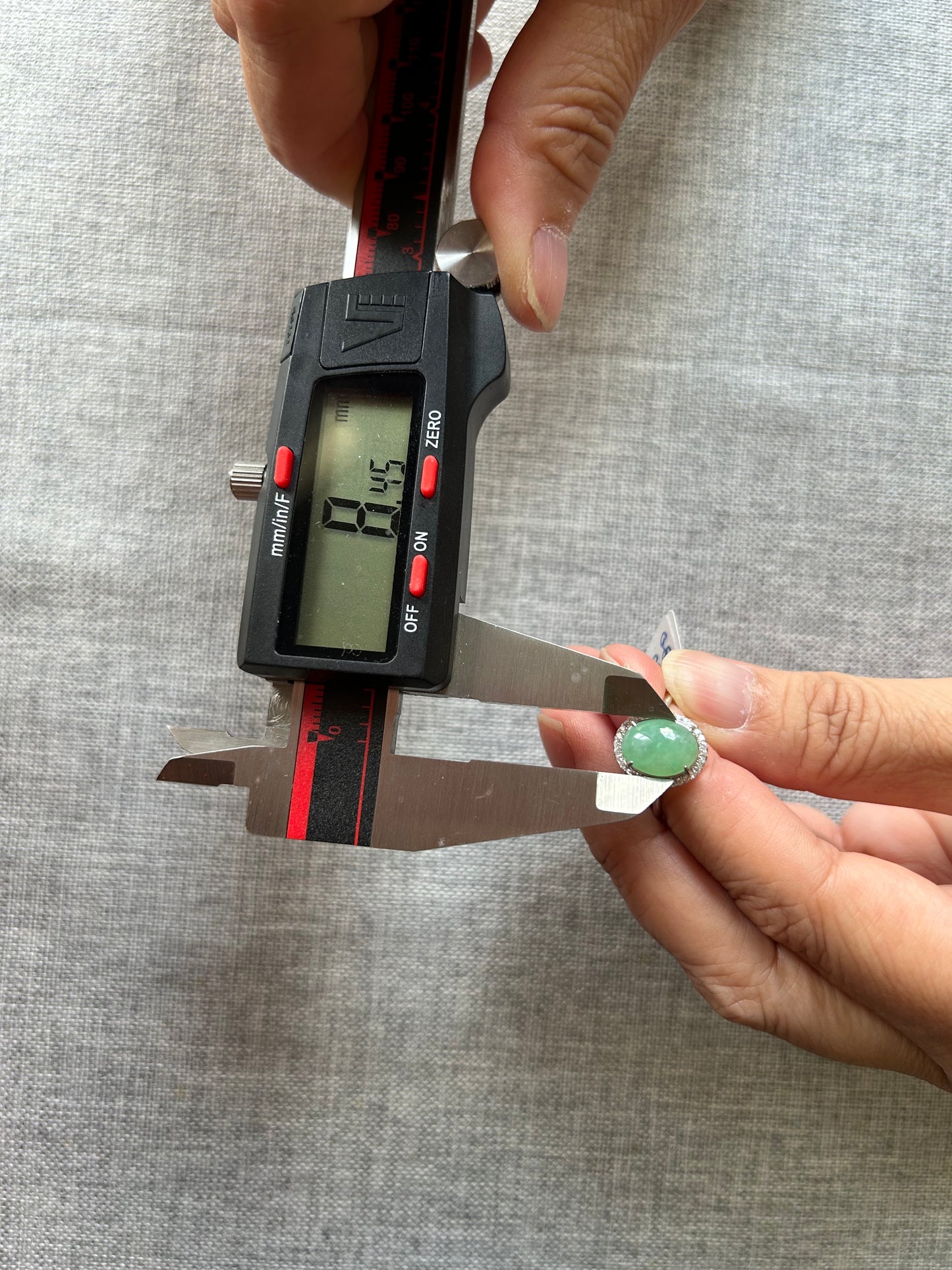 Natural grade A Burmese Icy Green Jadeite cabochon with Cubic Zirconia Silver Ring
