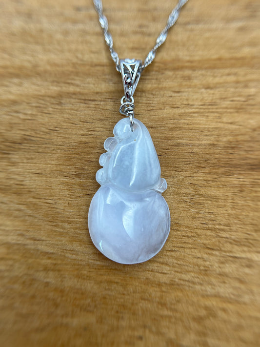 A Natural Burma Icy Green Jadeite Wu Lu (Gourd) pendant with  silver bail necklace