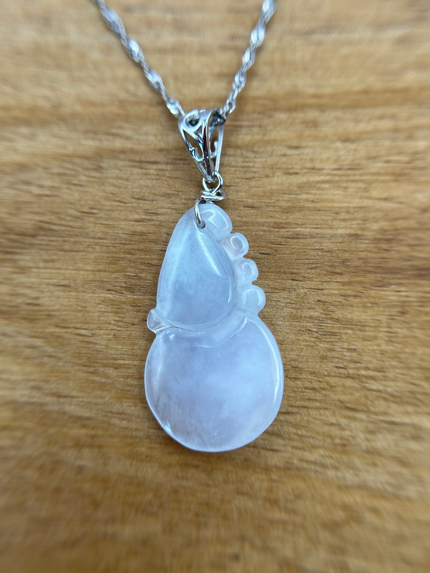 A Natural Burma Icy Green Jadeite Wu Lu (Gourd) pendant with  silver bail necklace