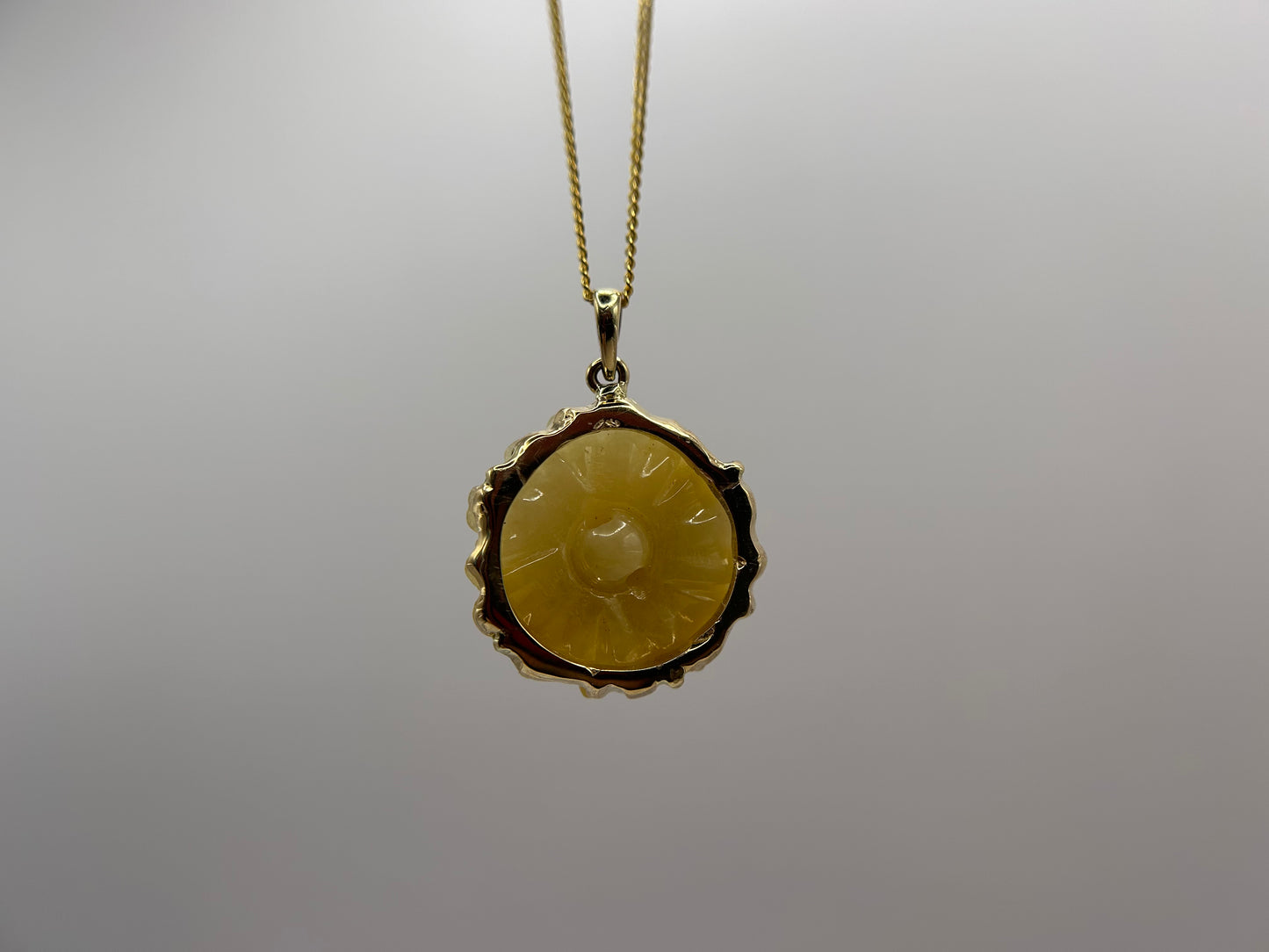 Natural grade A Burmese yellow Flower Jadeite 14K Yellow Gold Pendant