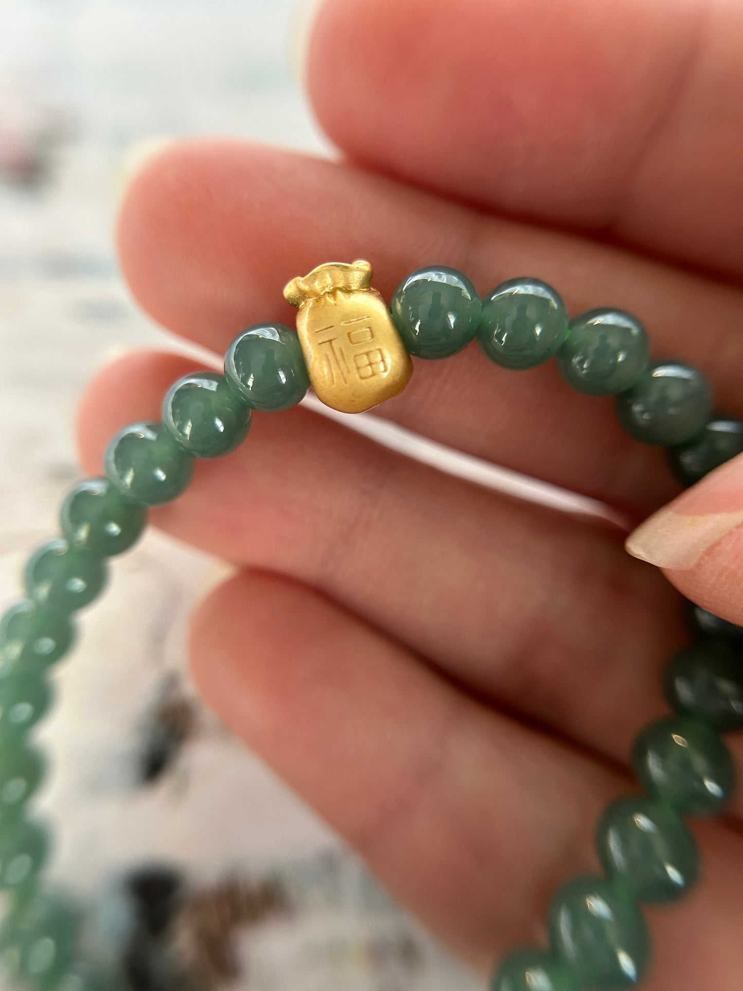 Grade A Natural Dark Green Burma Jadeite Beads Bracelet