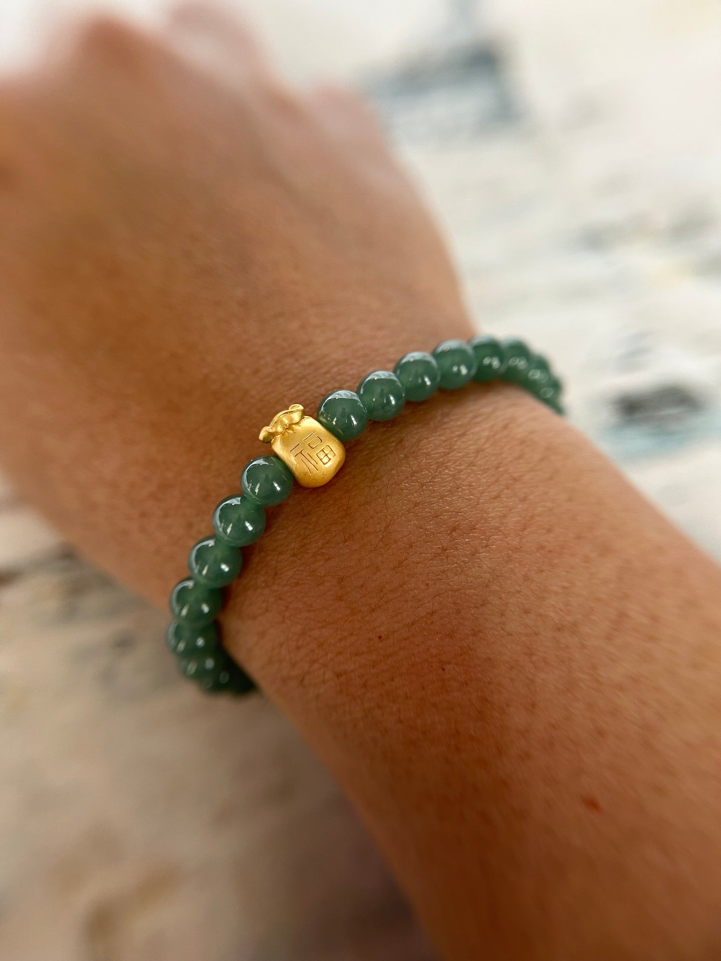 Grade A Natural Dark Green Burma Jadeite Beads Bracelet