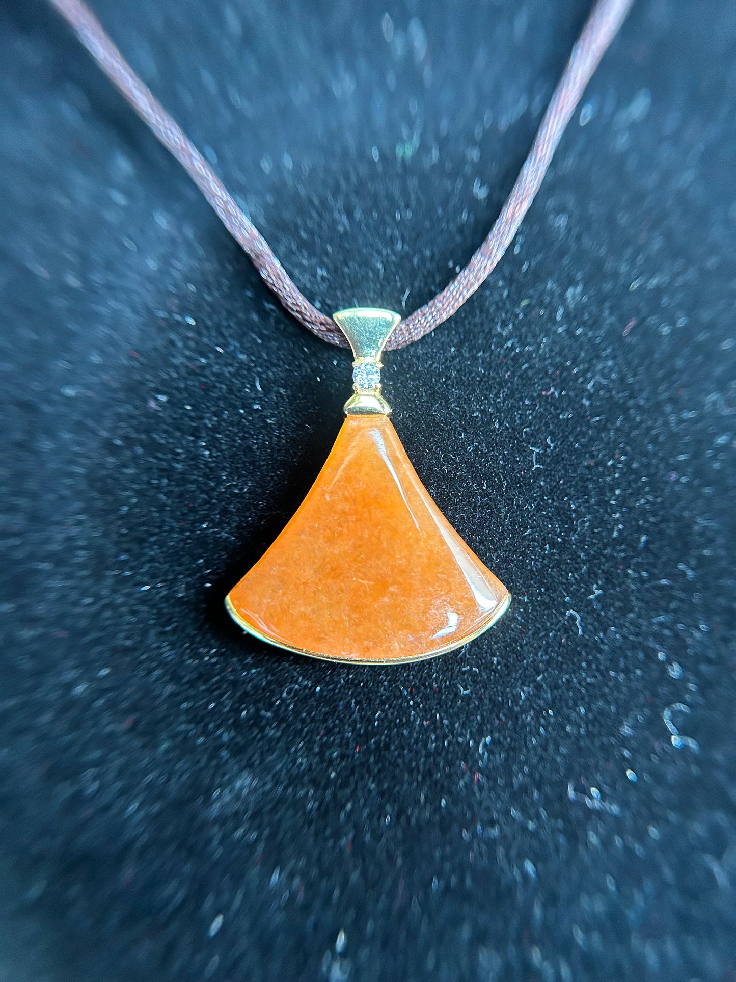 Grade A Natural Burma Icy orange Jadeite pendant with 18K Yellow Gold with diamond bail Pendant