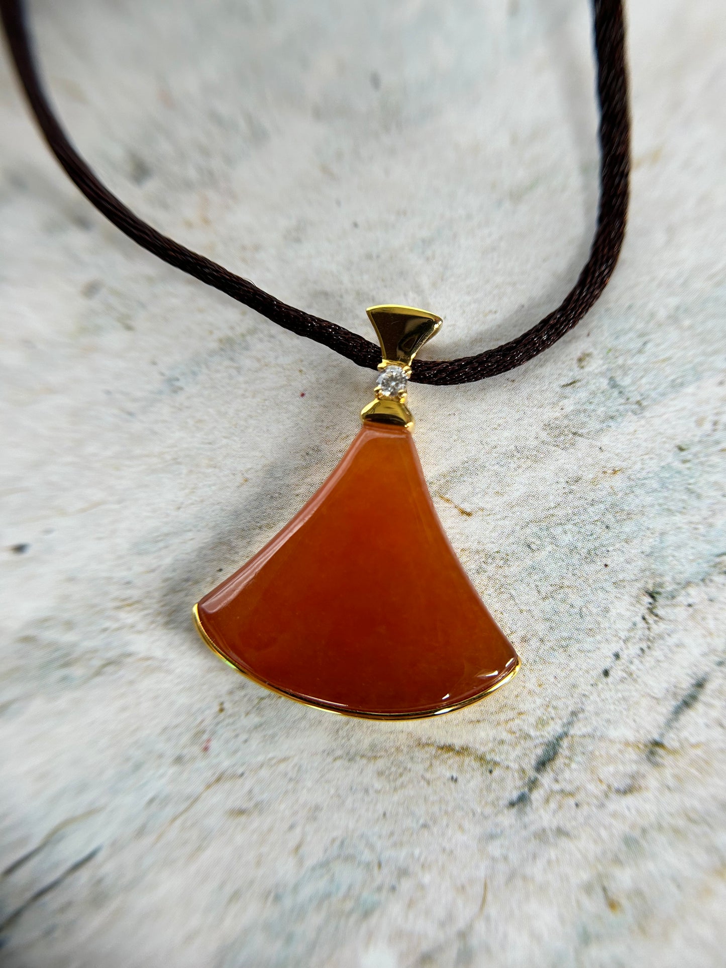 Grade A Natural Burma Icy orange Jadeite pendant with 18K Yellow Gold with diamond bail Pendant