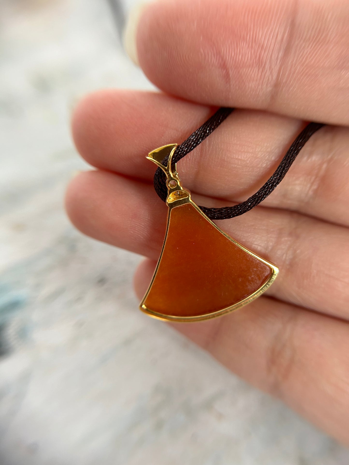 Grade A Natural Burma Icy orange Jadeite pendant with 18K Yellow Gold with diamond bail Pendant