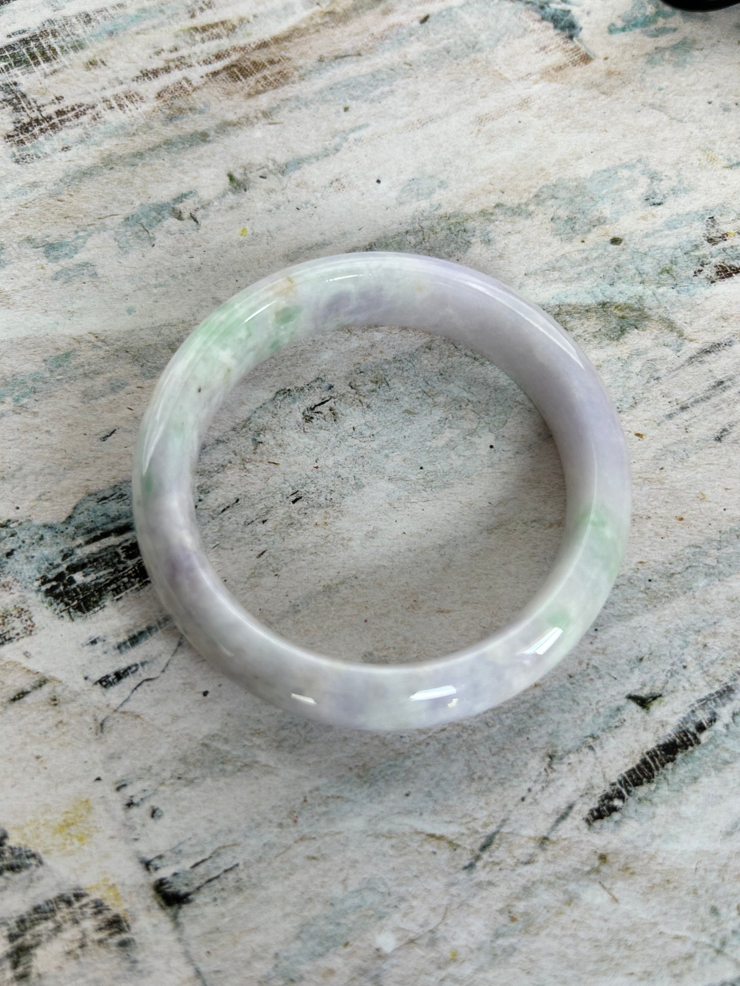 Grade A Natural Lavender, Green and yellow Burma Jadeite Bangle