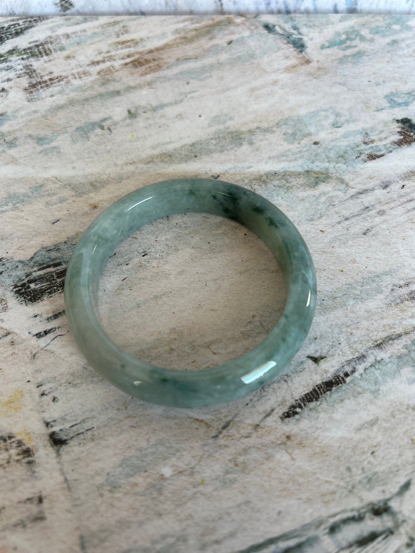 Grade A Natural Light Green with Dark Green Patch Myanmar Jadeite Bangle