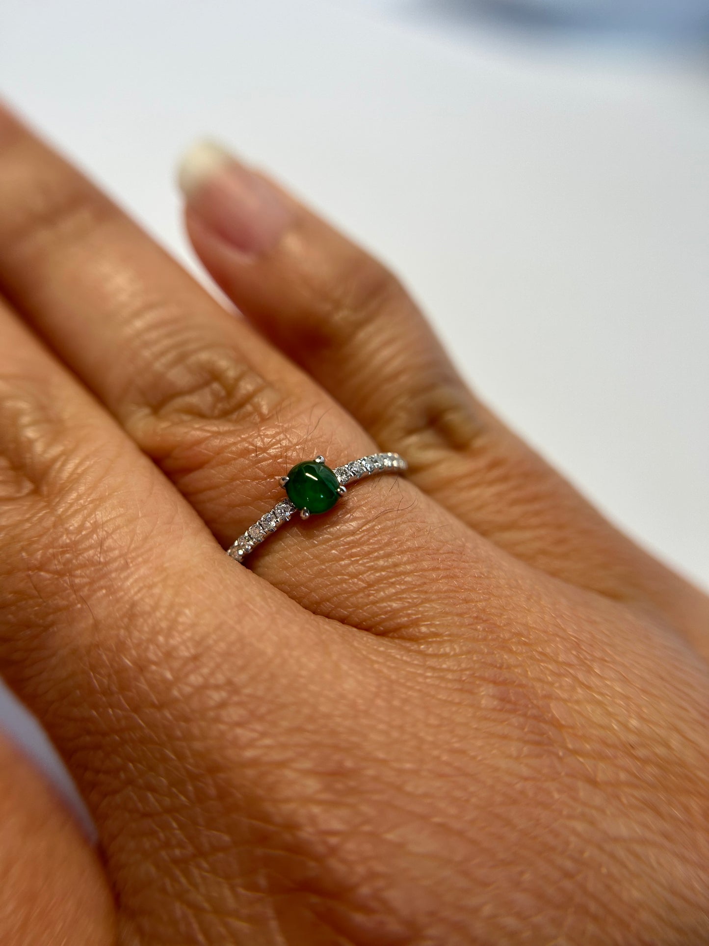 Natural grade A Burme Imperial Green Jadeite 18K White Gold Diamond Ring