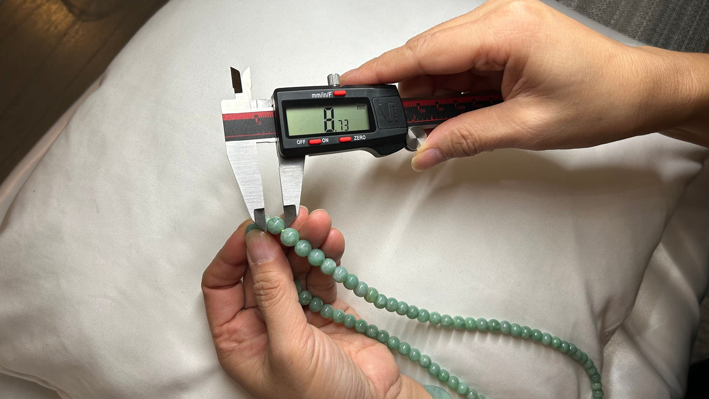 Grade A Natural green Burmese Jadeite beads necklace with sterling silver closure