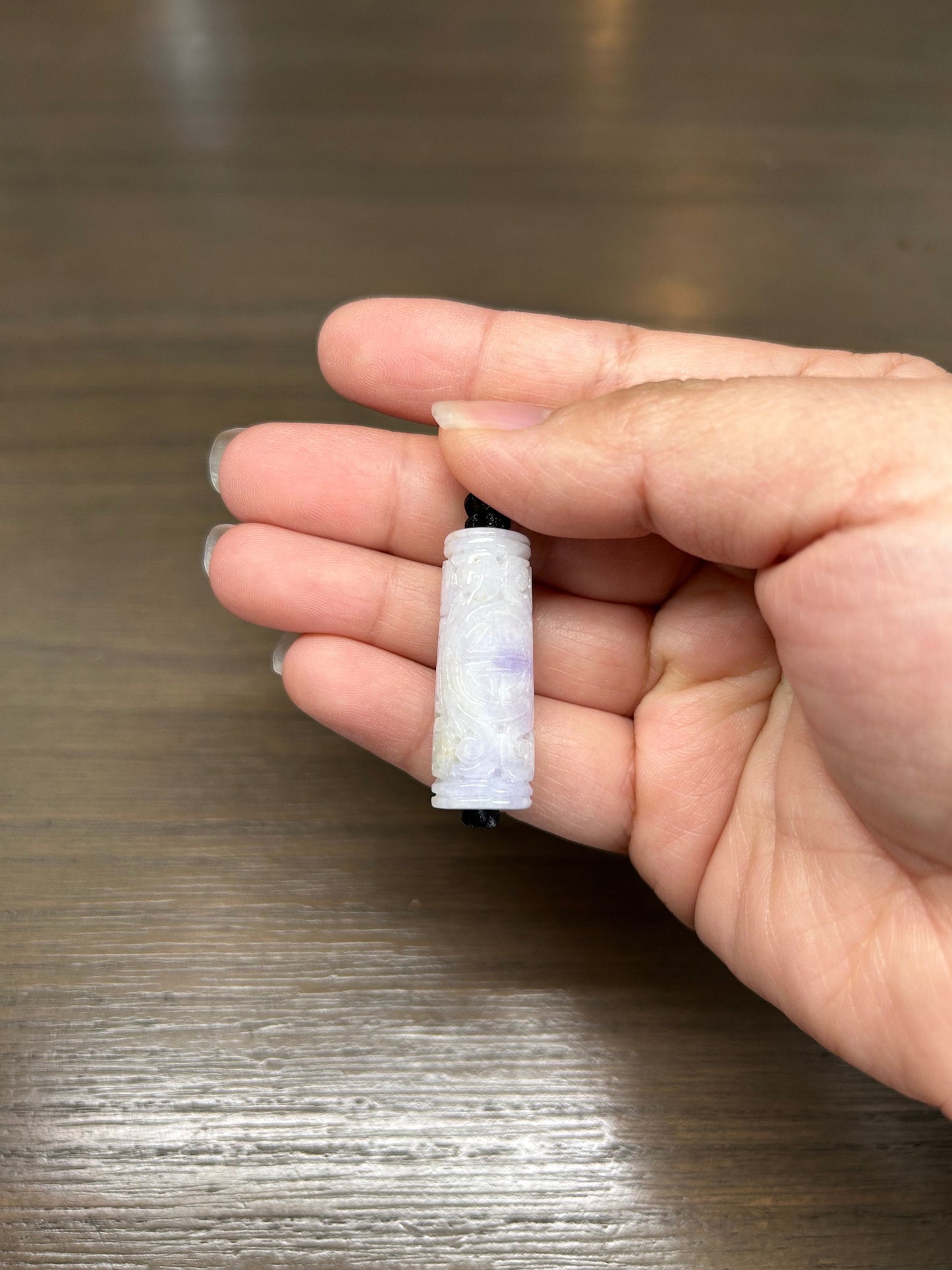 Grade A Natural Hand carved cylinder translucent lavender Burmese jadeite Pendant