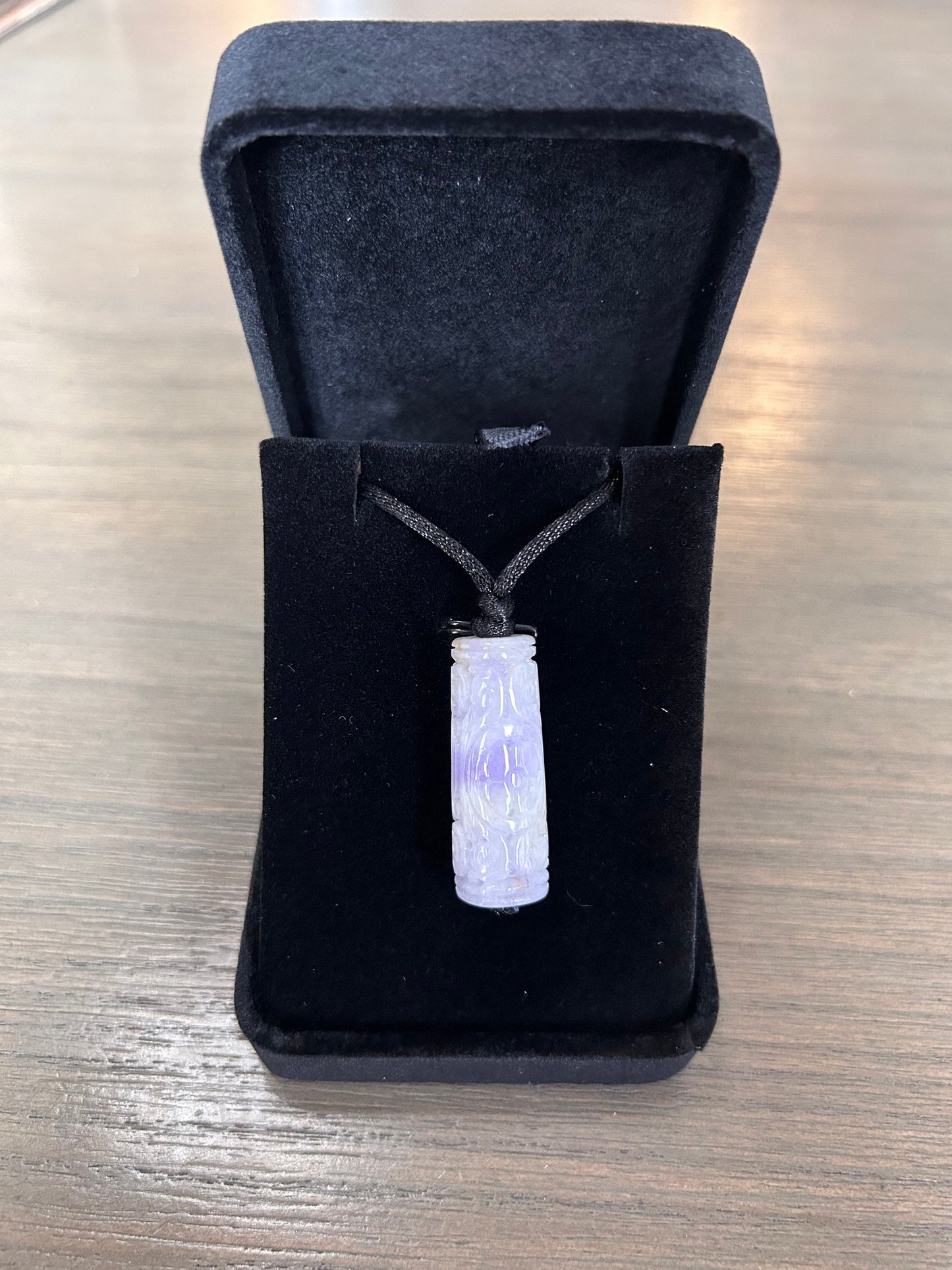 Grade A Natural Hand carved cylinder translucent lavender Burmese jadeite Pendant