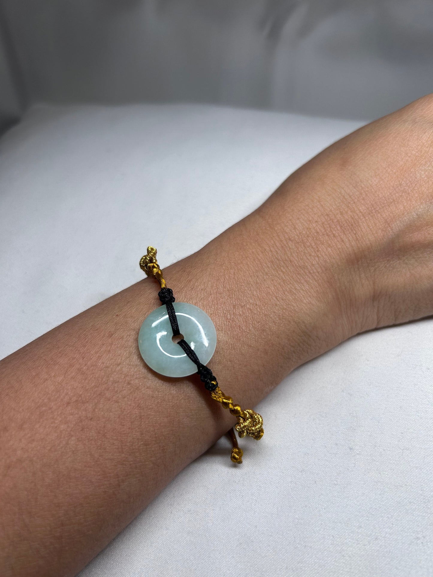 Grade A Natural Icy green Burmese jadeite bracelet braided with gold rope