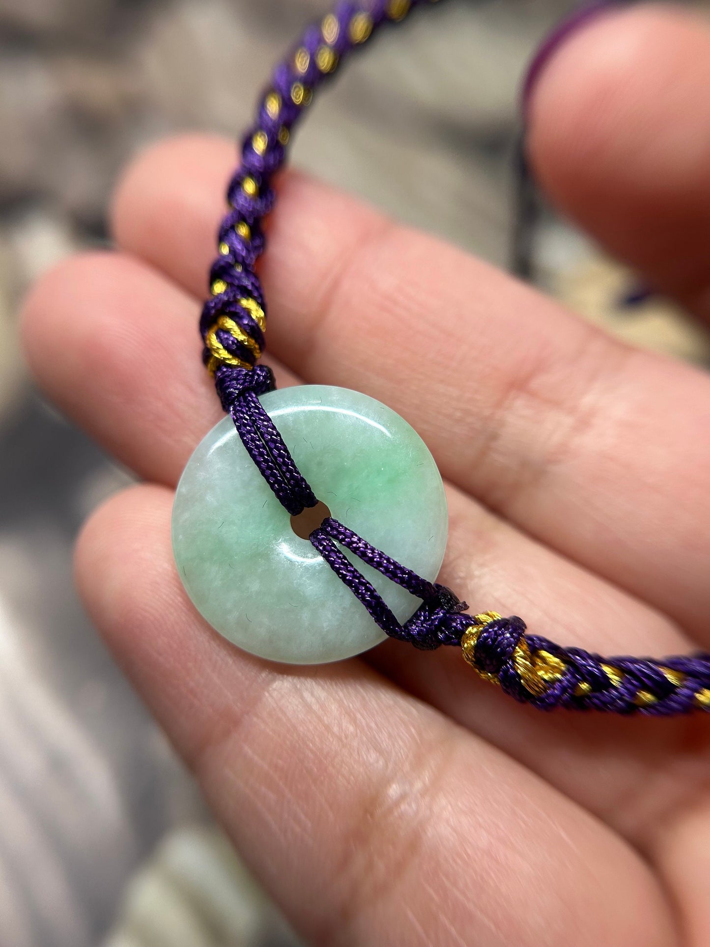 Grade A natural Burma jadeite Pi disc (donut)adjustable bracelet