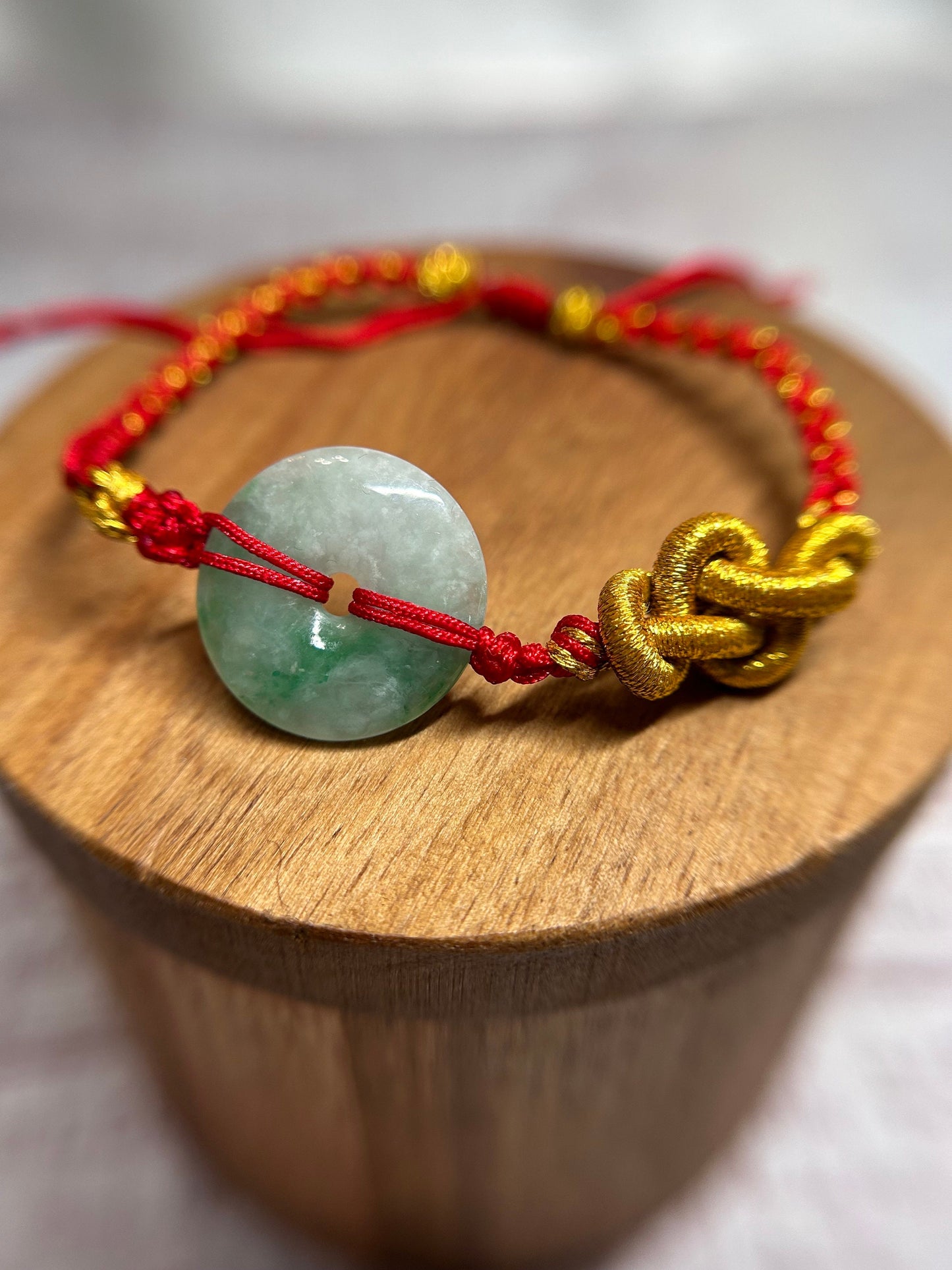 Grade A Natural Burmese Green Jadeite Pi Disc (Donut, pen on kou) adjustable bracelet
