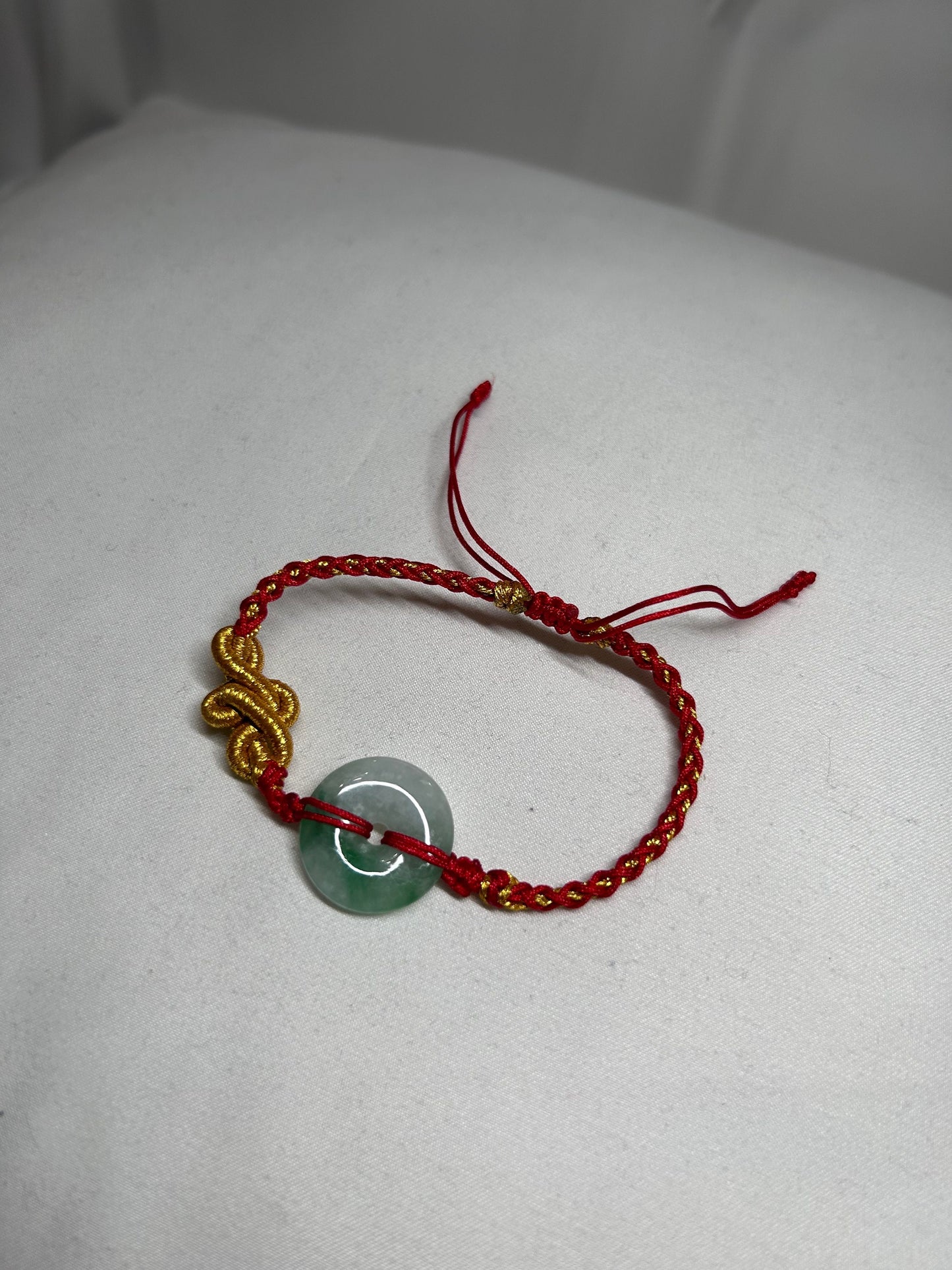 Grade A Natural Burmese Green Jadeite Pi Disc (Donut, pen on kou) adjustable bracelet