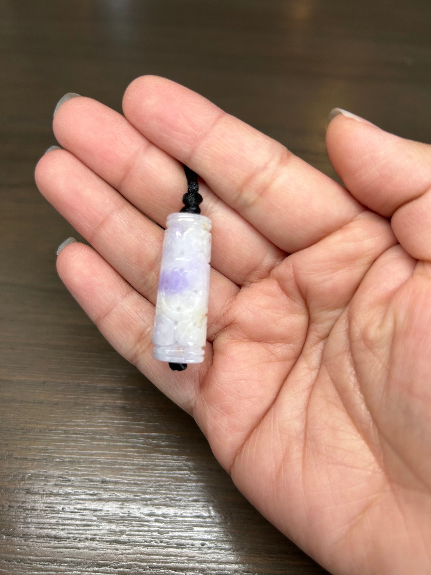 Grade A Natural Hand carved cylinder translucent lavender Burmese jadeite Pendant