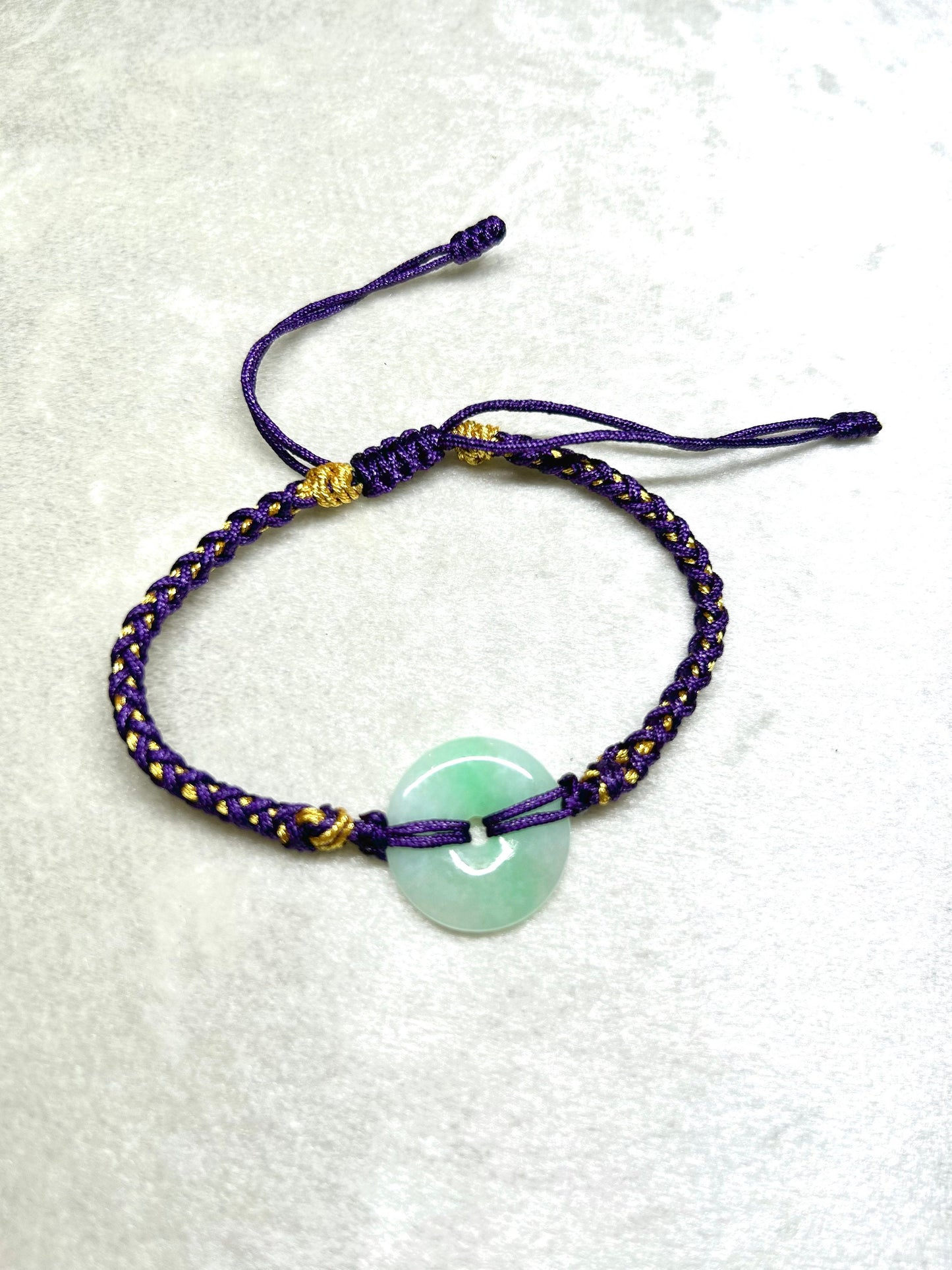 Grade A natural Burma jadeite Pi disc (donut)adjustable bracelet