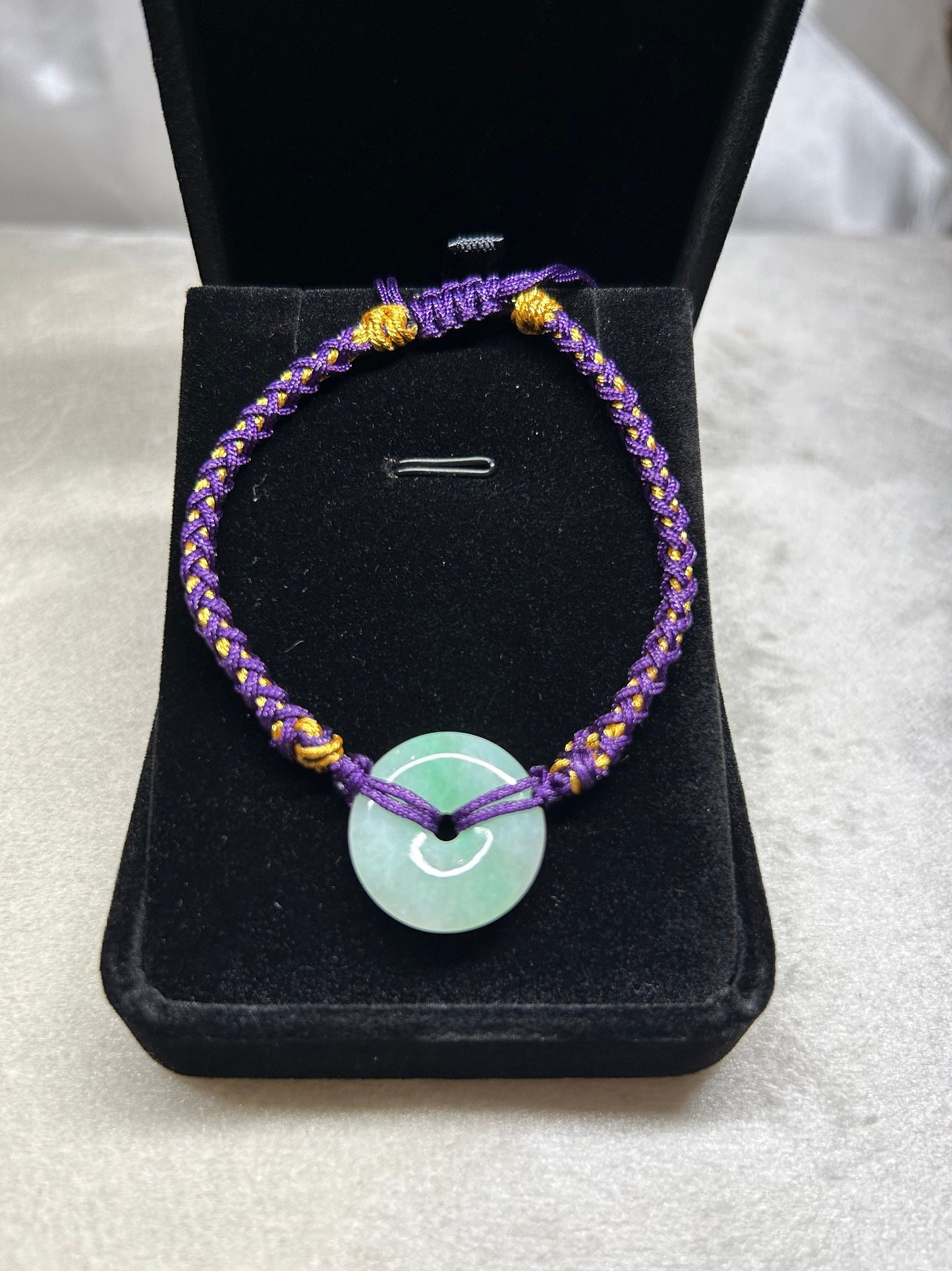 Grade A natural Burma jadeite Pi disc (donut)adjustable bracelet
