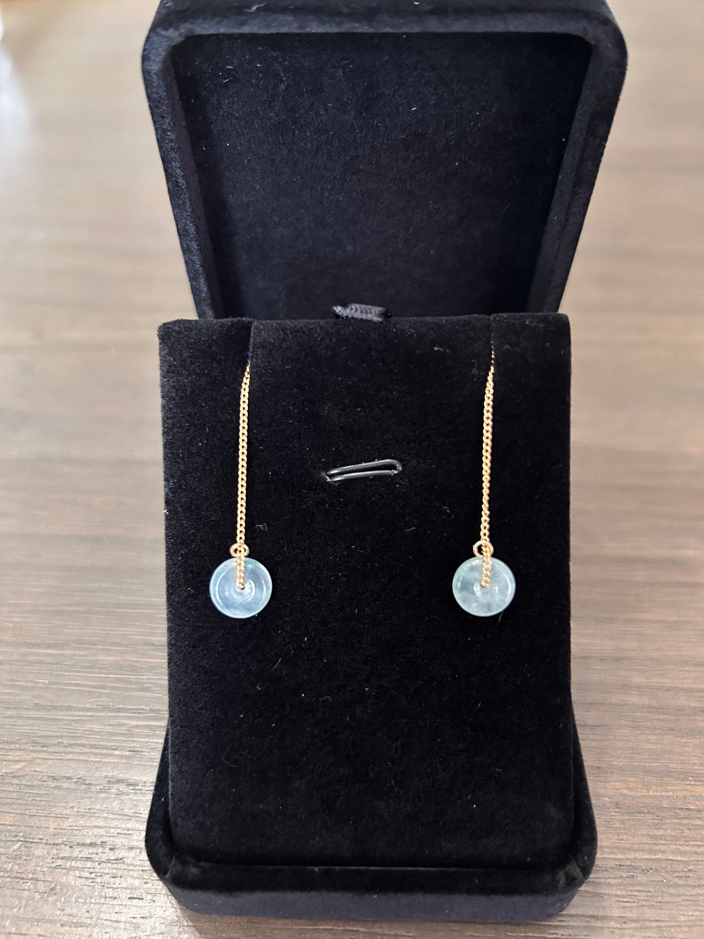 Grade A Natural Icy Green Burma Jadeite sterling silver threader earrings