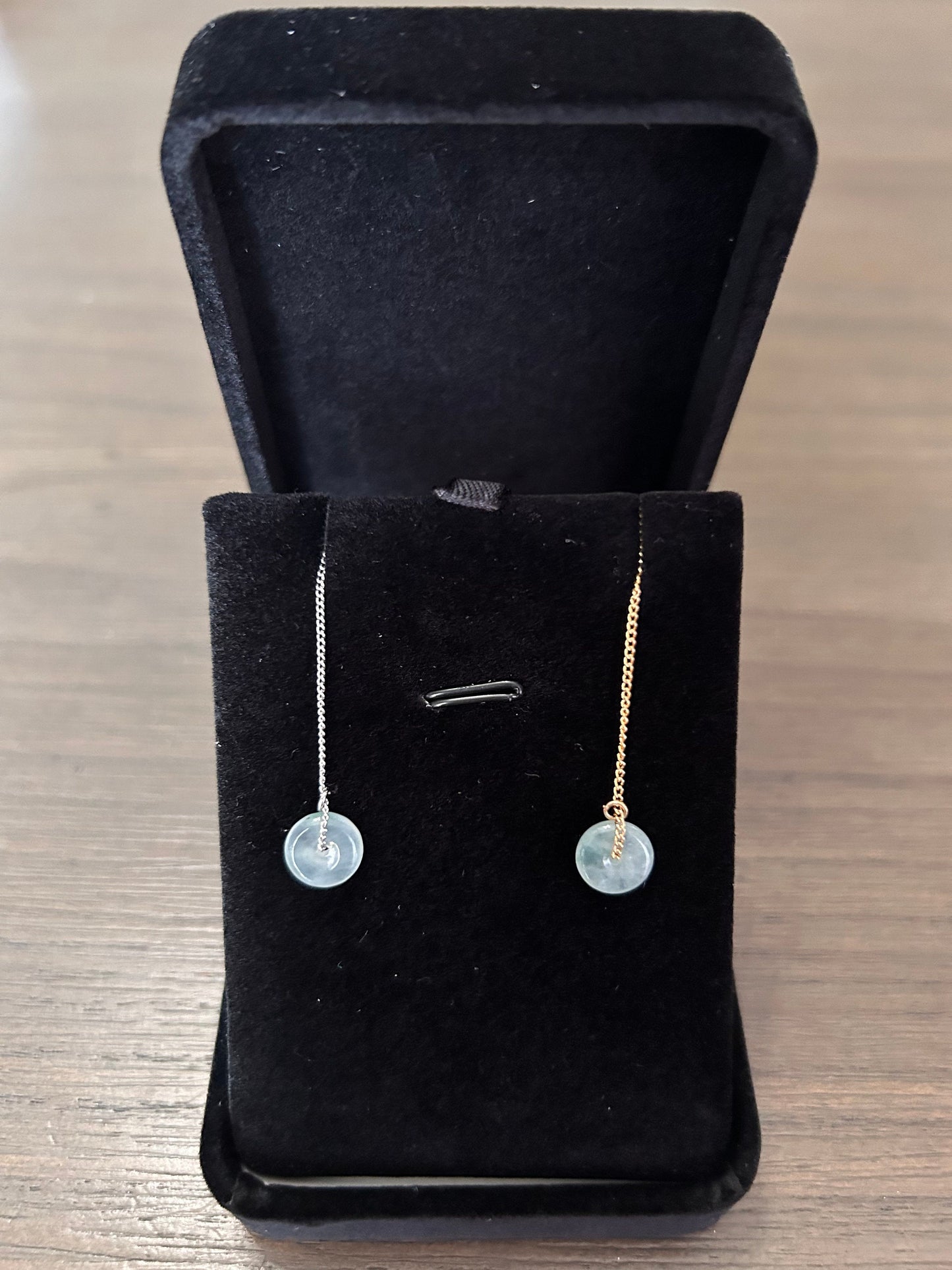 Grade A Natural Icy Green Burma Jadeite sterling silver threader earrings