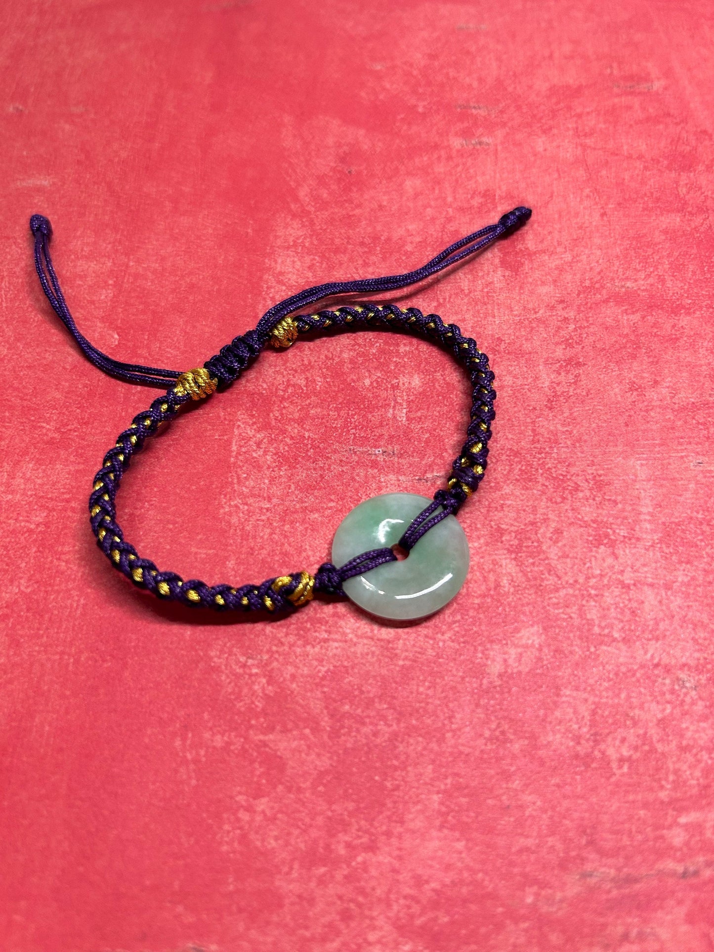 Grade A natural Burma jadeite Pi disc (donut)adjustable bracelet