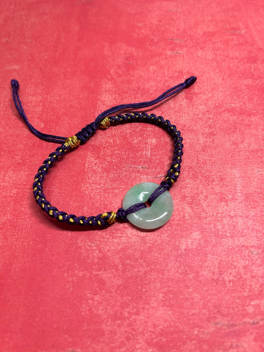 Grade A natural Burma jadeite Pi disc (donut)adjustable bracelet