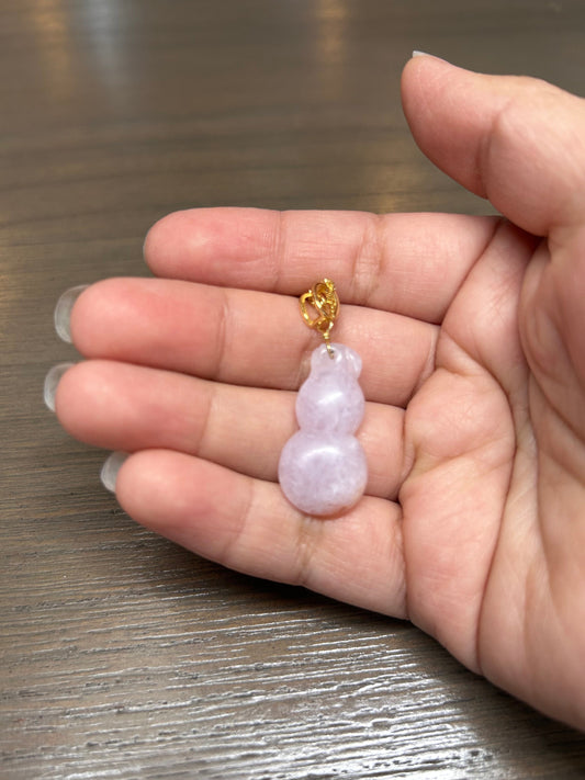 Grade A Natural Burma Icy Pinkish Lavender Jadeite Wu Lu pendant with  gold plated sterling silver bail