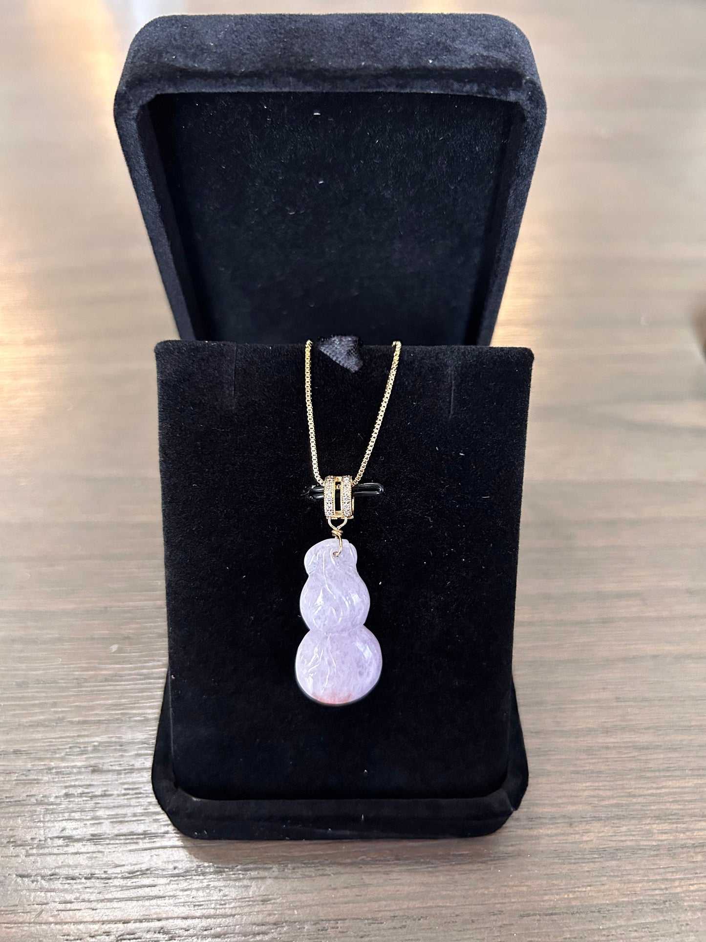 Grade A Natural Burma Icy Pinkish Lavender Jadeite Wu Lu pendant with  gold plated sterling silver bail