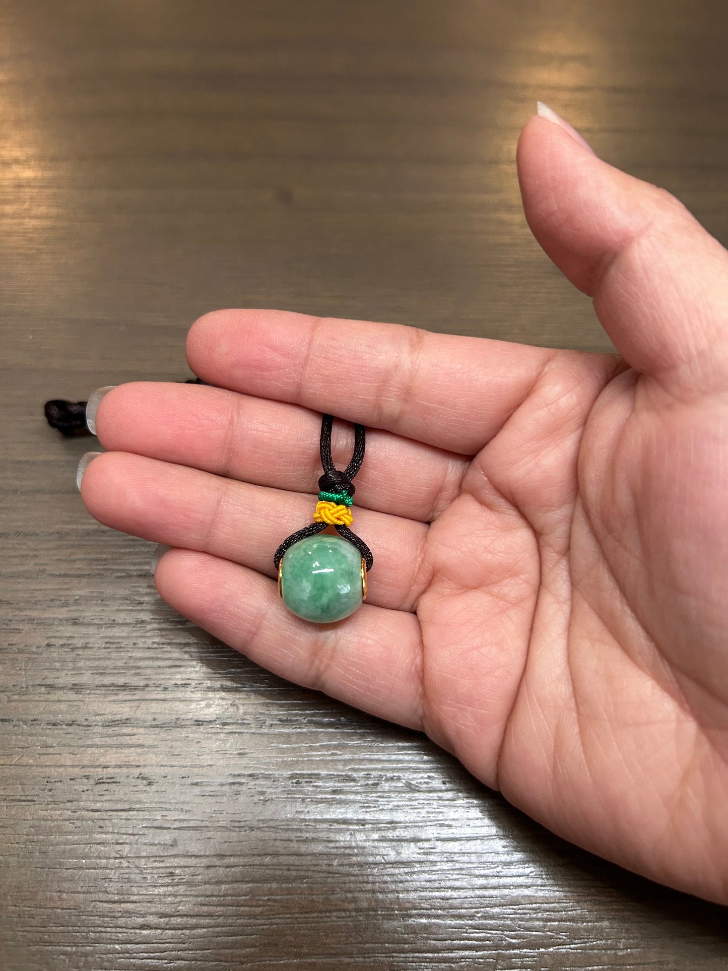 Grade A Natural icy green Jadeite barrel (Lu Lu tong) with gold plated sterling silver bead caps Landyard choker