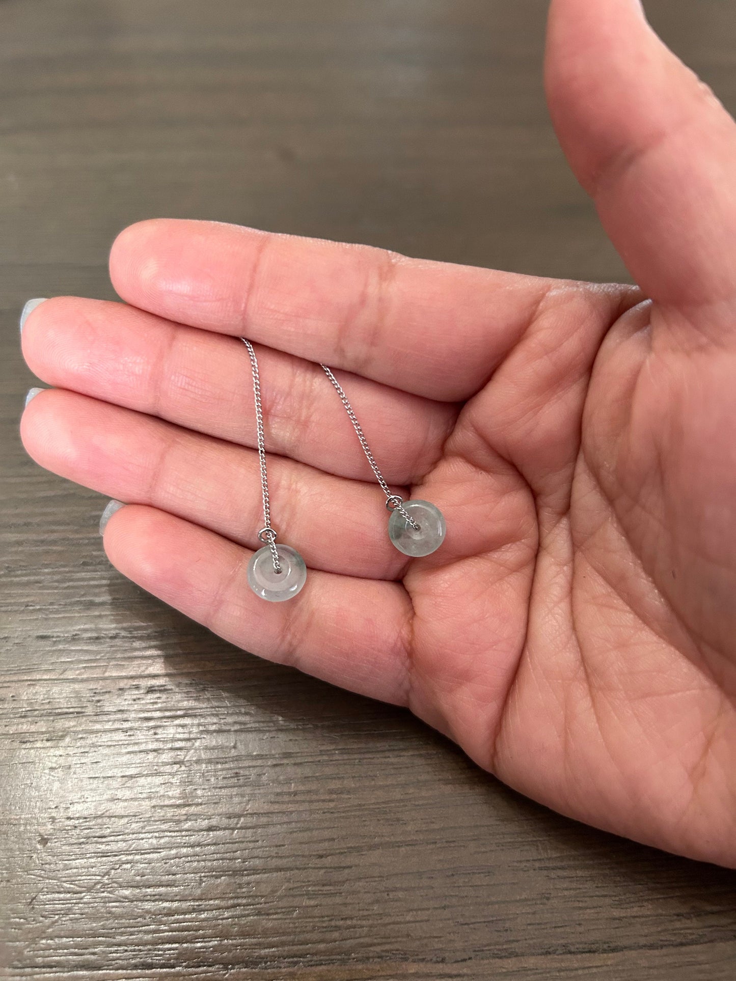 Grade A Natural Icy Green Burma Jadeite sterling silver threader earrings