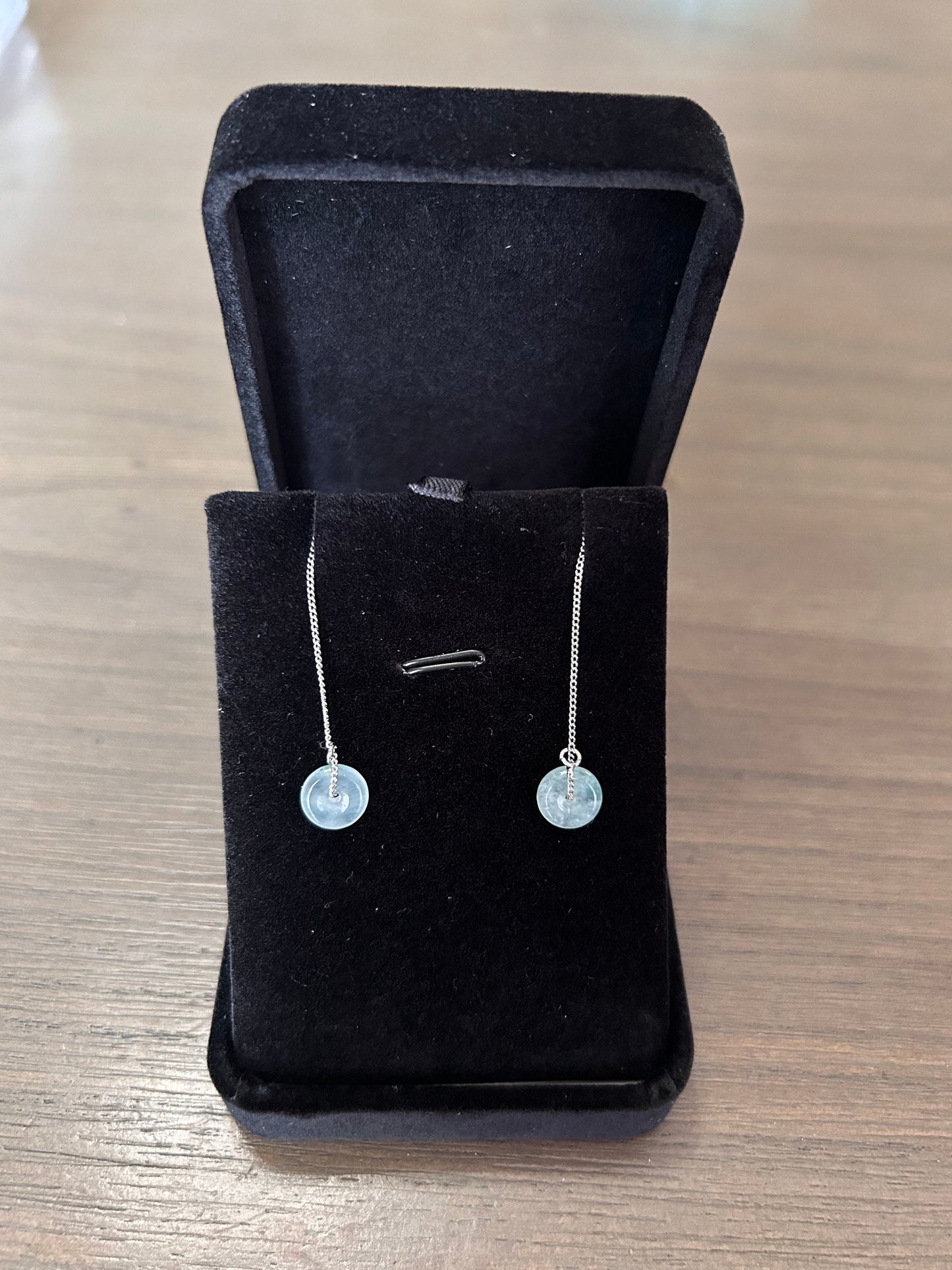 Grade A Natural Icy Green Burma Jadeite sterling silver threader earrings