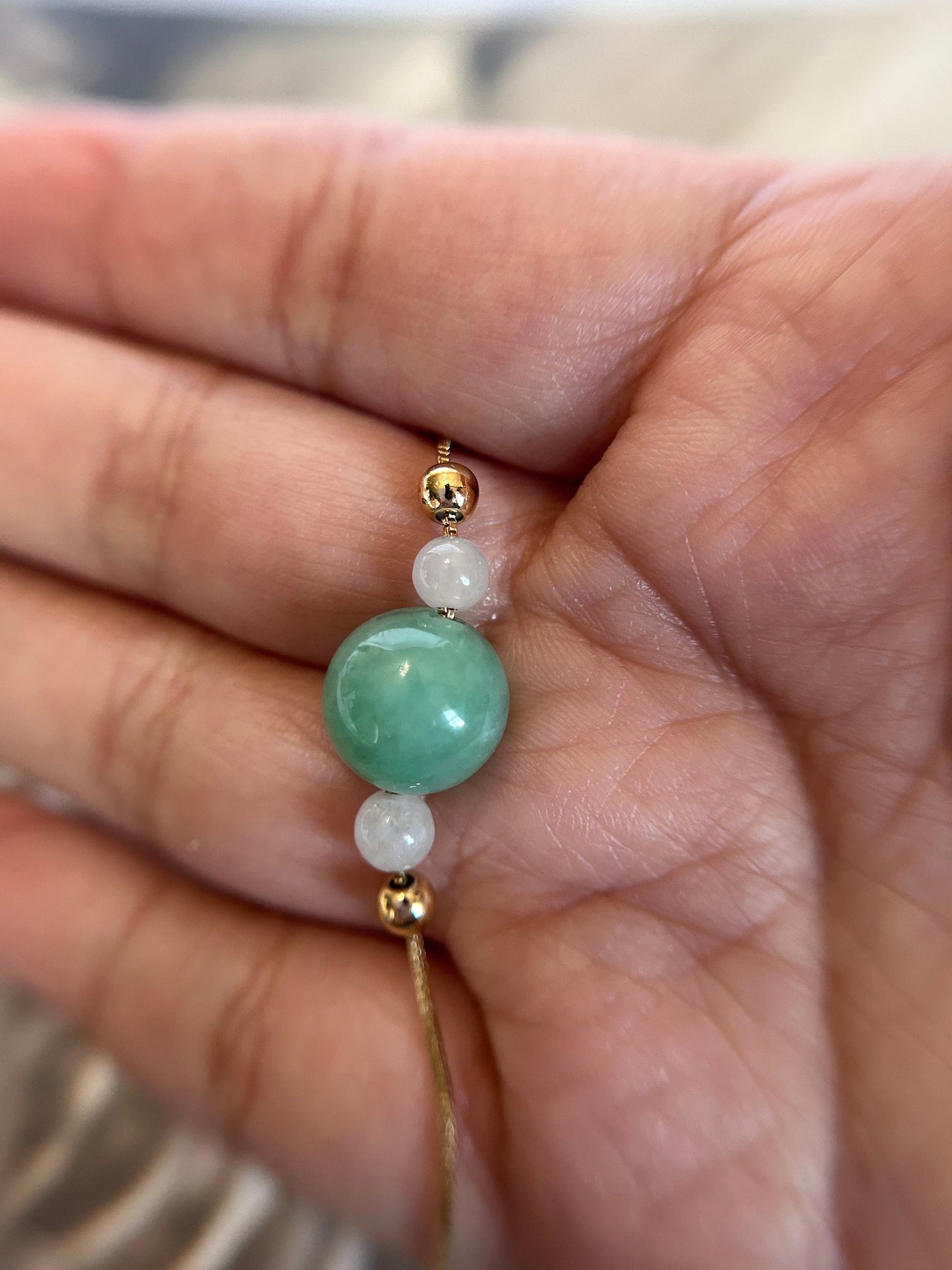 Grade A Natural Green and Icy Burma Jadeite gold plated Sterling Silver Adjustable bracelet