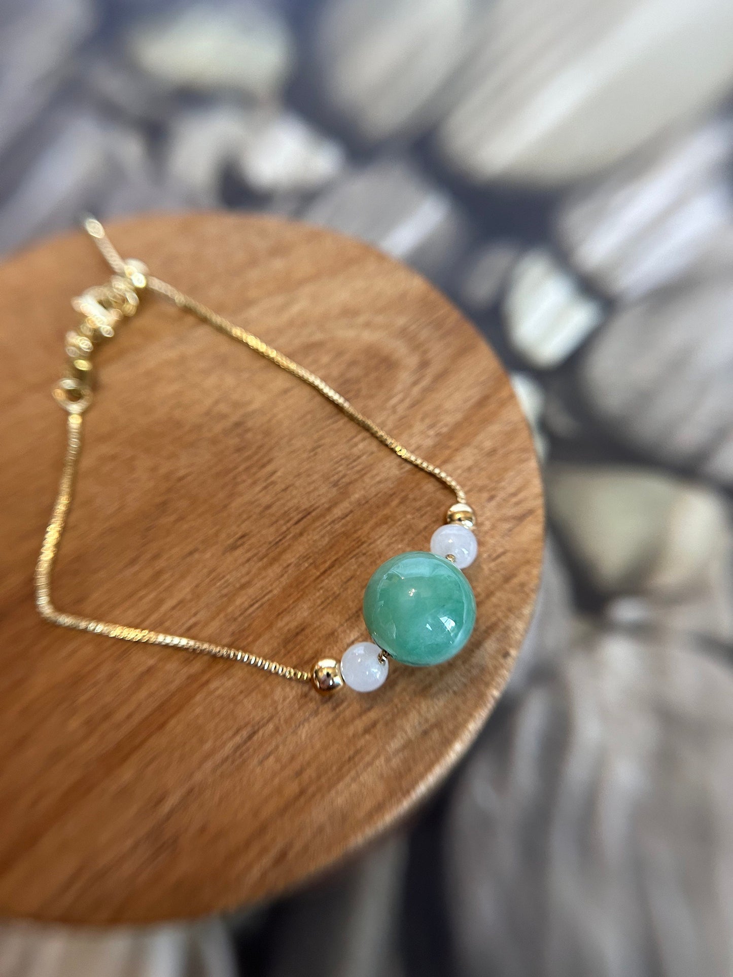 Grade A Natural Green and Icy Burma Jadeite gold plated Sterling Silver Adjustable bracelet