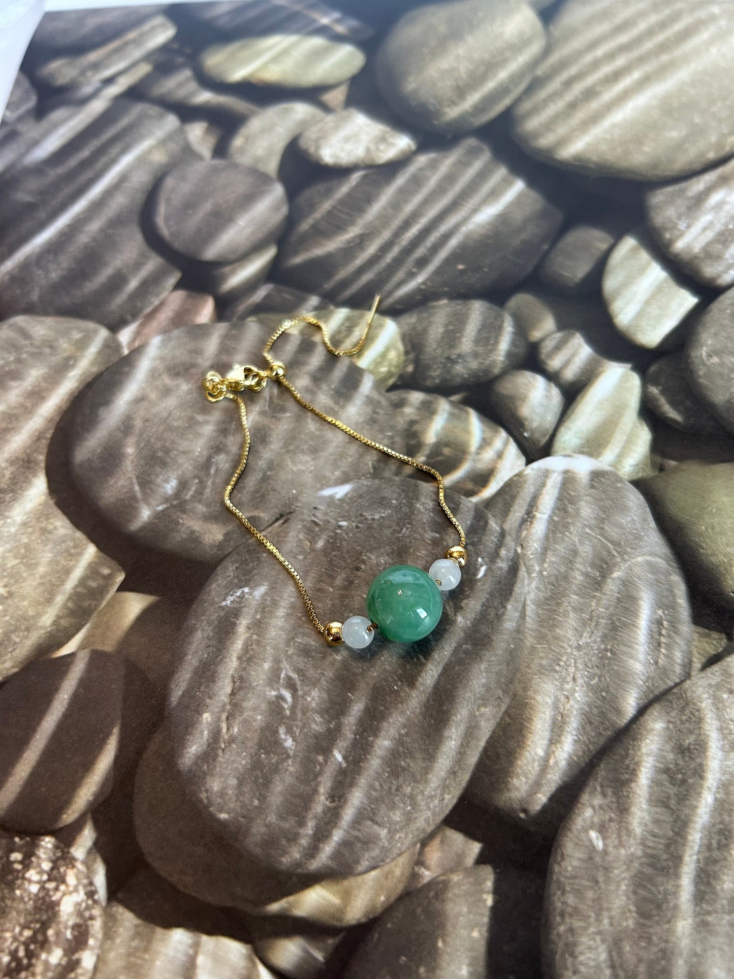 Grade A Natural Green and Icy Burma Jadeite gold plated Sterling Silver Adjustable bracelet