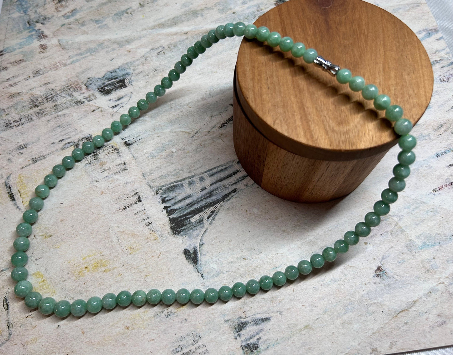 Grade A Natural green Burmese Jadeite beads necklace with sterling silver closure