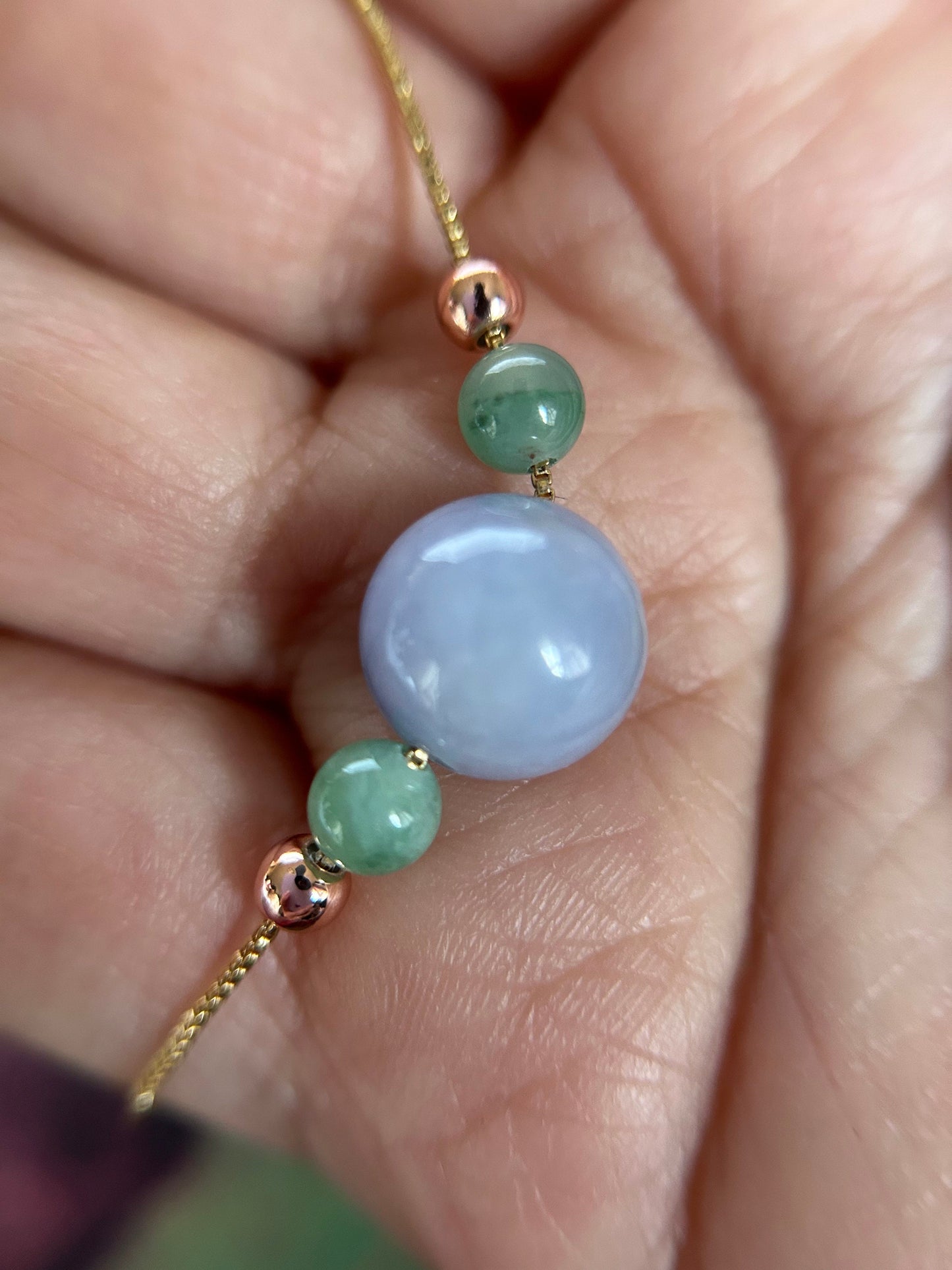 Grade A Natural Icy Lavender and Green Burma Jadeite Adjustable Gold Plated sterling Silver Bracelet