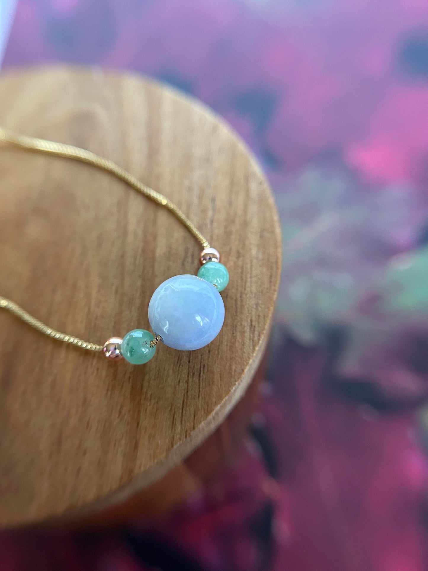 Grade A Natural Icy Lavender and Green Burma Jadeite Adjustable Gold Plated sterling Silver Bracelet