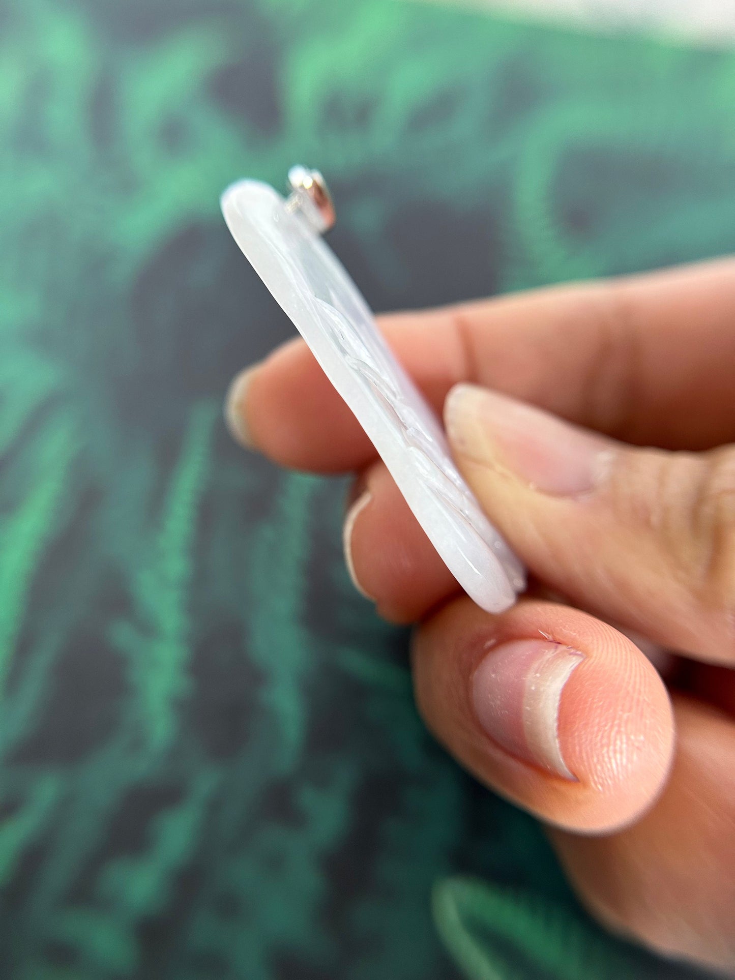 Grade A Natural Lavender Burma Jadeite double side bamboo carving pendant