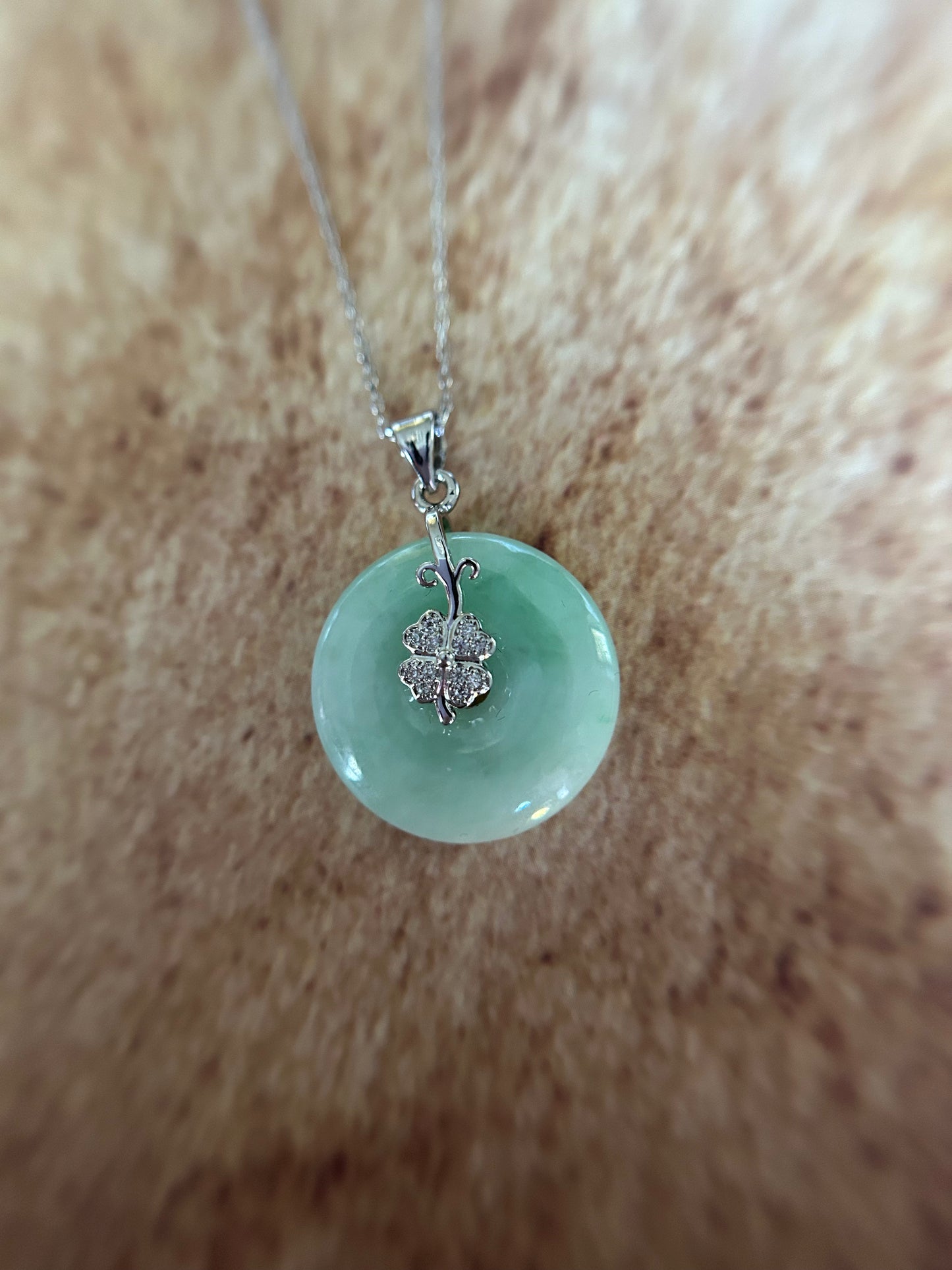 Grade A Natural Green Jadeite  Pi Disc(pen on kou, donut) pendant with sterling silver, gold plated bail