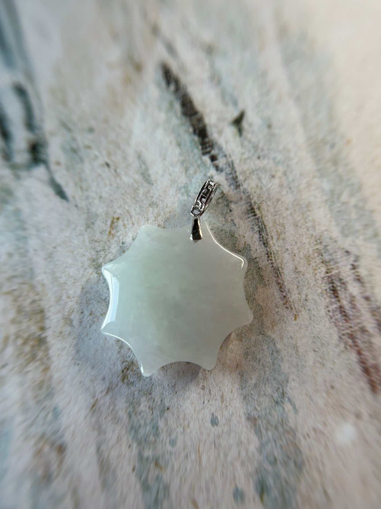 Grade A Natural  White Burma Jadeite Star pendant With Silver bail Pendant