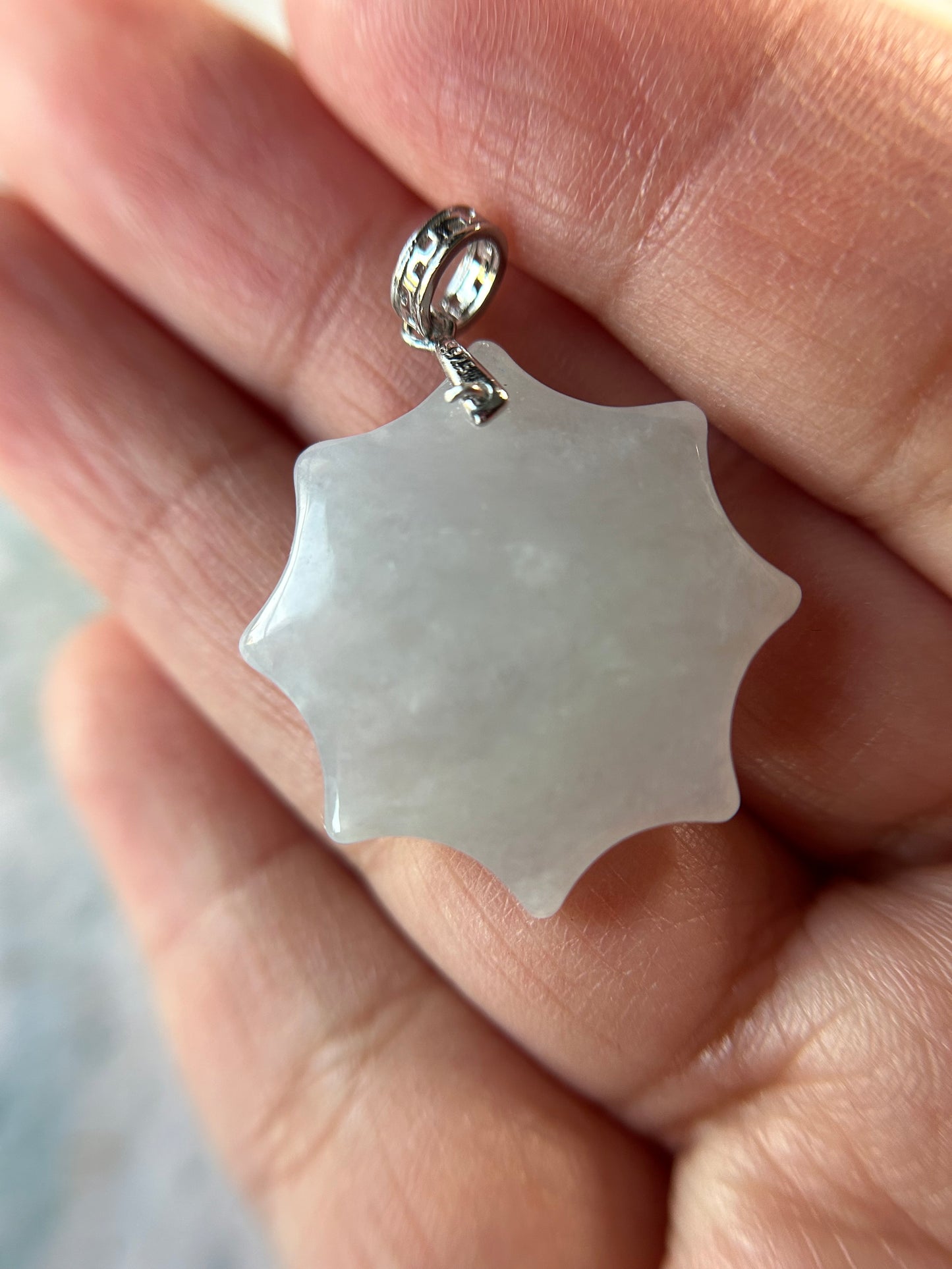 Grade A Natural  White Burma Jadeite Star pendant With Silver bail Pendant